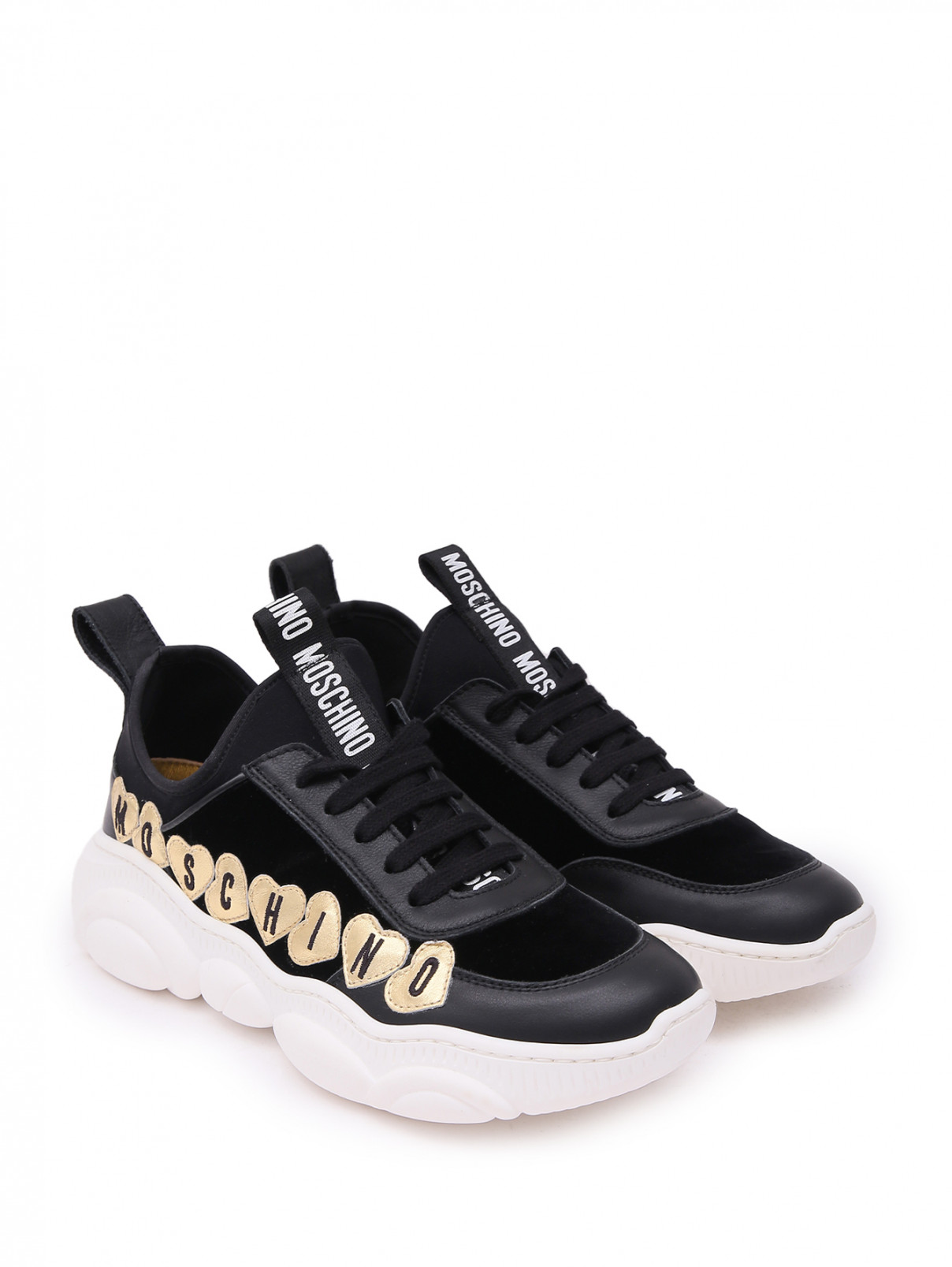 Кроссовки с аппликацией и вышивкой Moschino  –  Общий вид  – Цвет:  Черный
