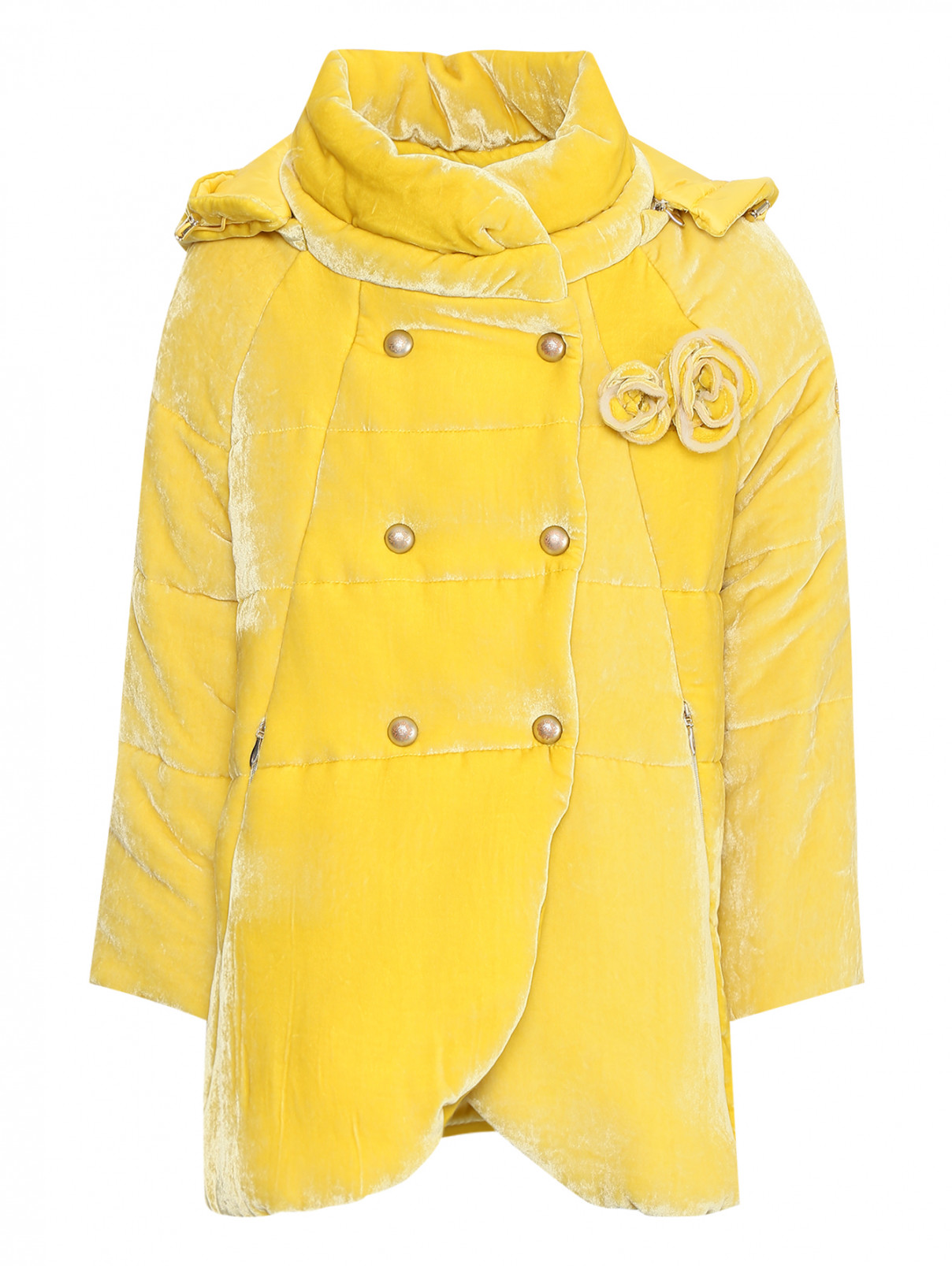 Пальто стеганое из бархата Ermanno Scervino Junior  –  Общий вид  – Цвет:  Желтый
