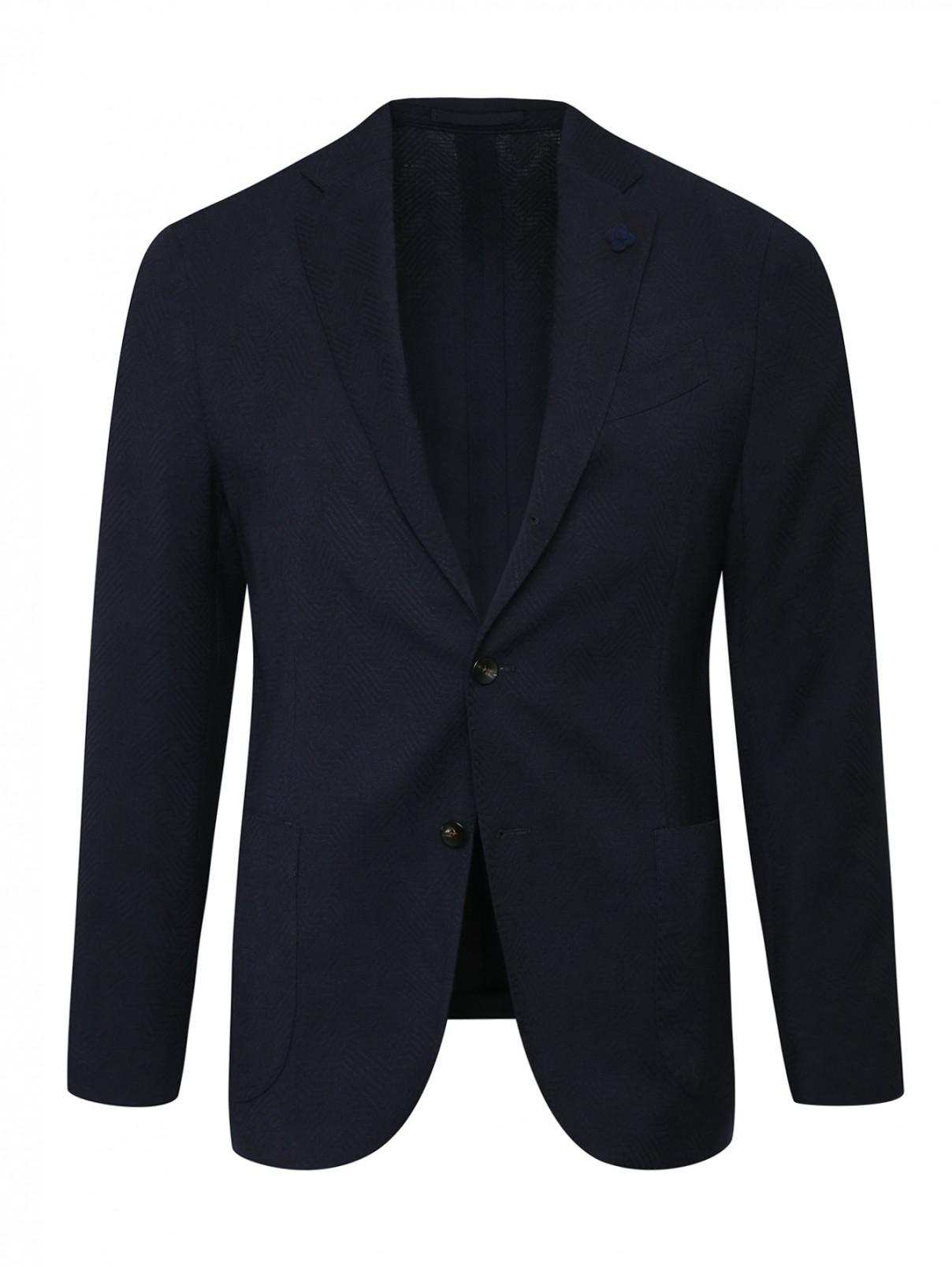 Пиджак из шерсти с узором LARDINI  –  Общий вид  – Цвет:  Синий