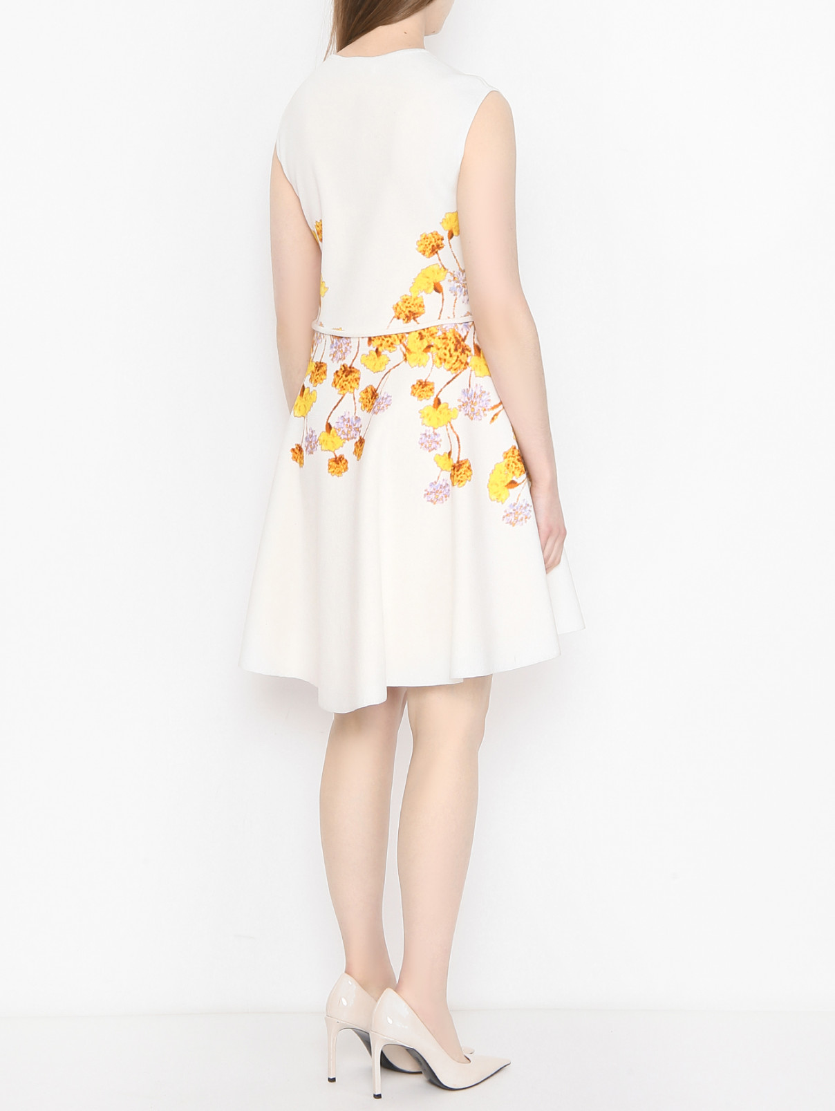 Платье из вискозы с цветочным узором Giambattista Valli  –  МодельВерхНиз1  – Цвет:  Белый