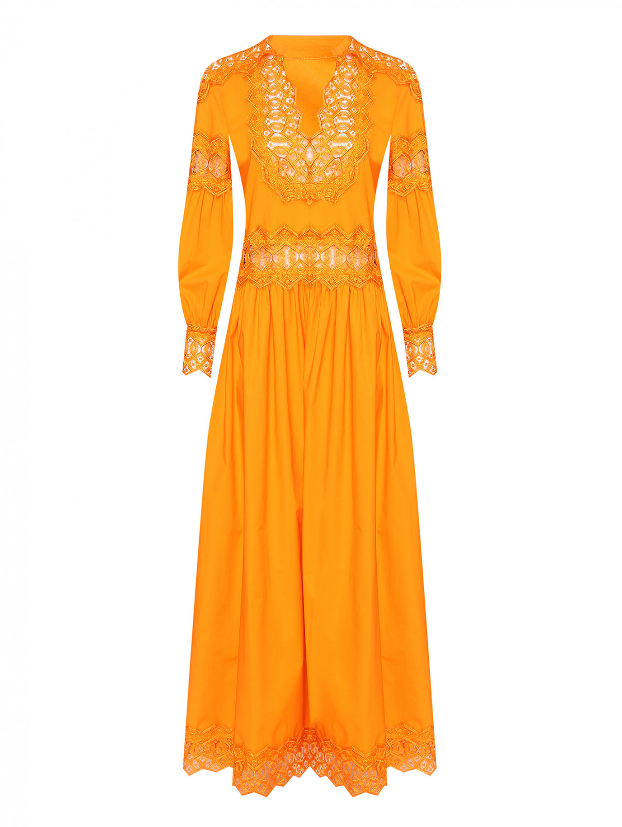Платье-макси с узором и вышивкой Alberta Ferretti  –  Общий вид  – Цвет:  Оранжевый