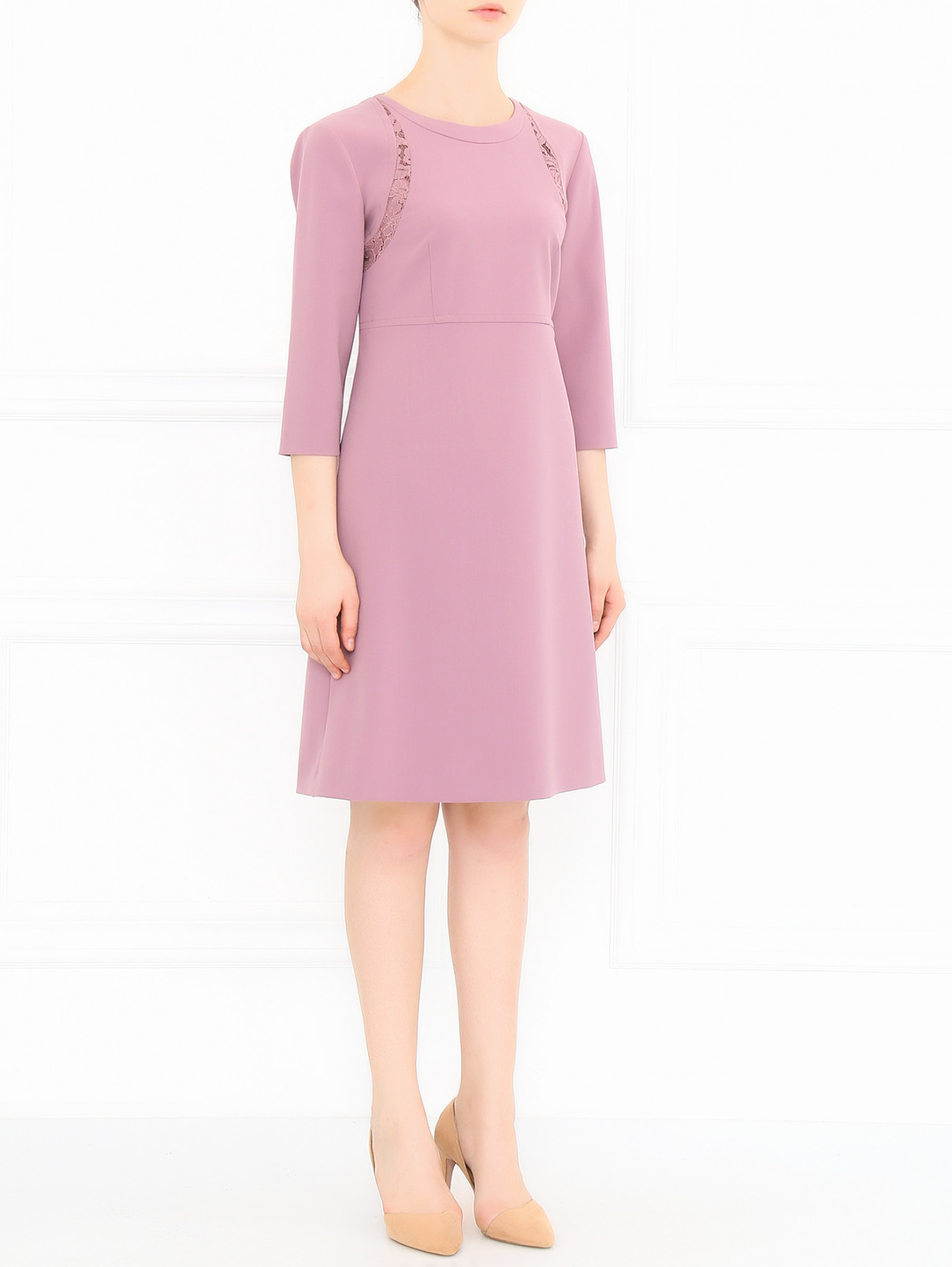 Платье-футляр с кружевными вставками Alberta Ferretti  –  Модель Общий вид  – Цвет:  Фиолетовый