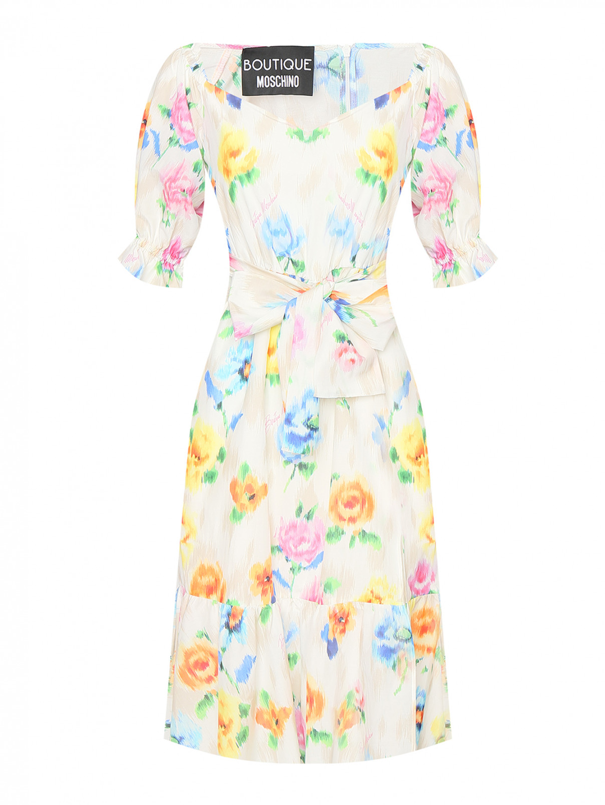 Платье-миди с поясом и узором Moschino Boutique  –  Общий вид  – Цвет:  Узор