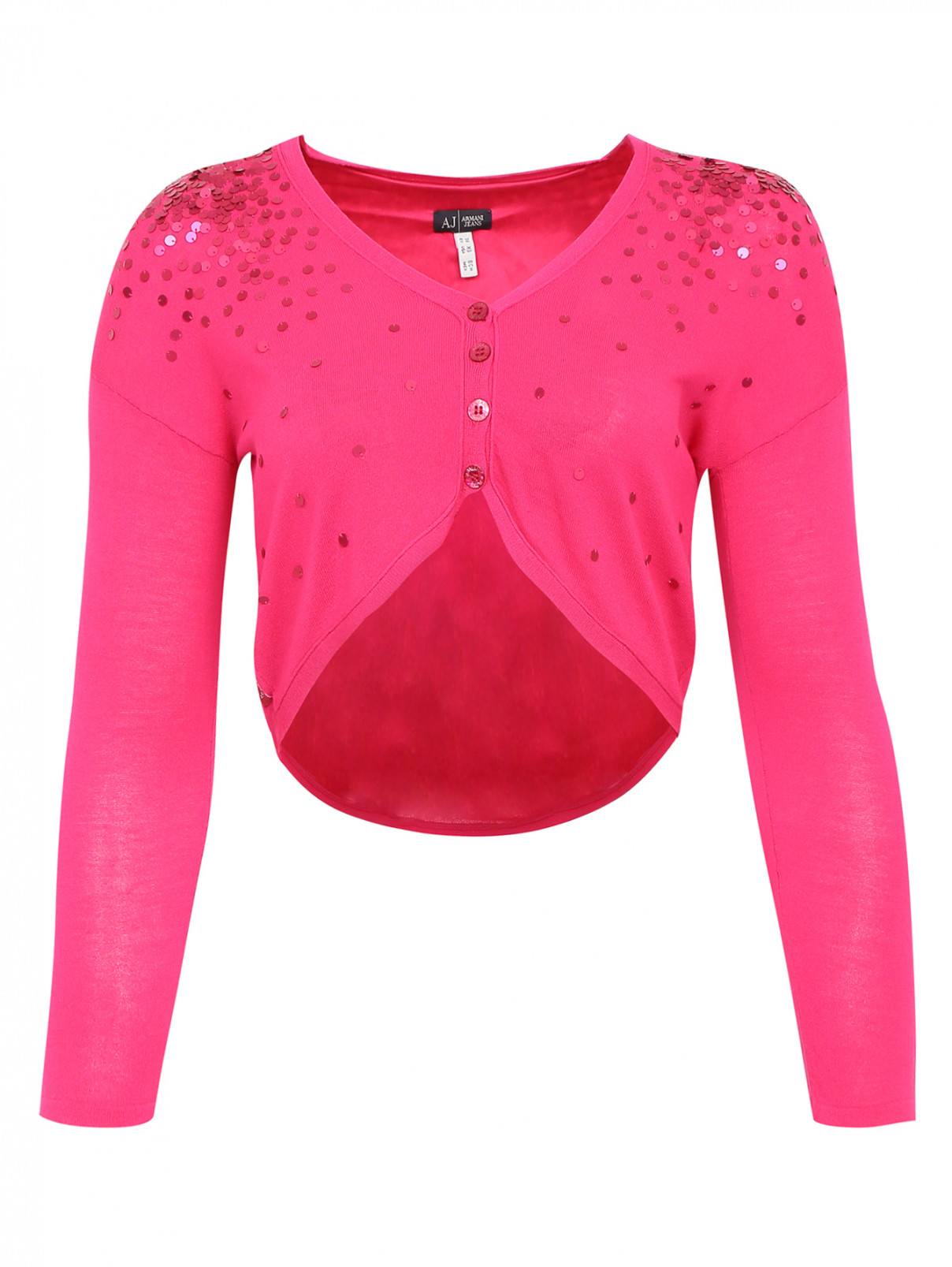 Укороченный кардиган декорированный пайетками Armani Jeans  –  Общий вид  – Цвет:  Розовый
