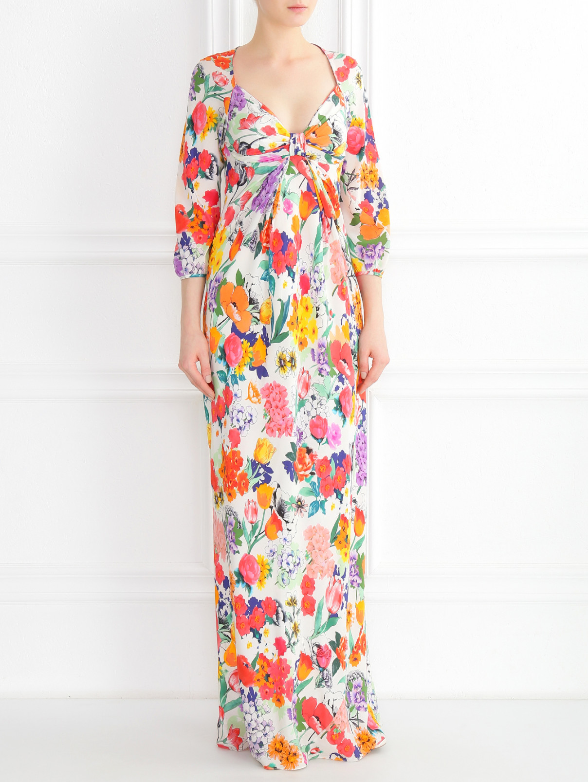 Платье-макси из шелка с цветочным узором Moschino  –  Модель Общий вид  – Цвет:  Узор
