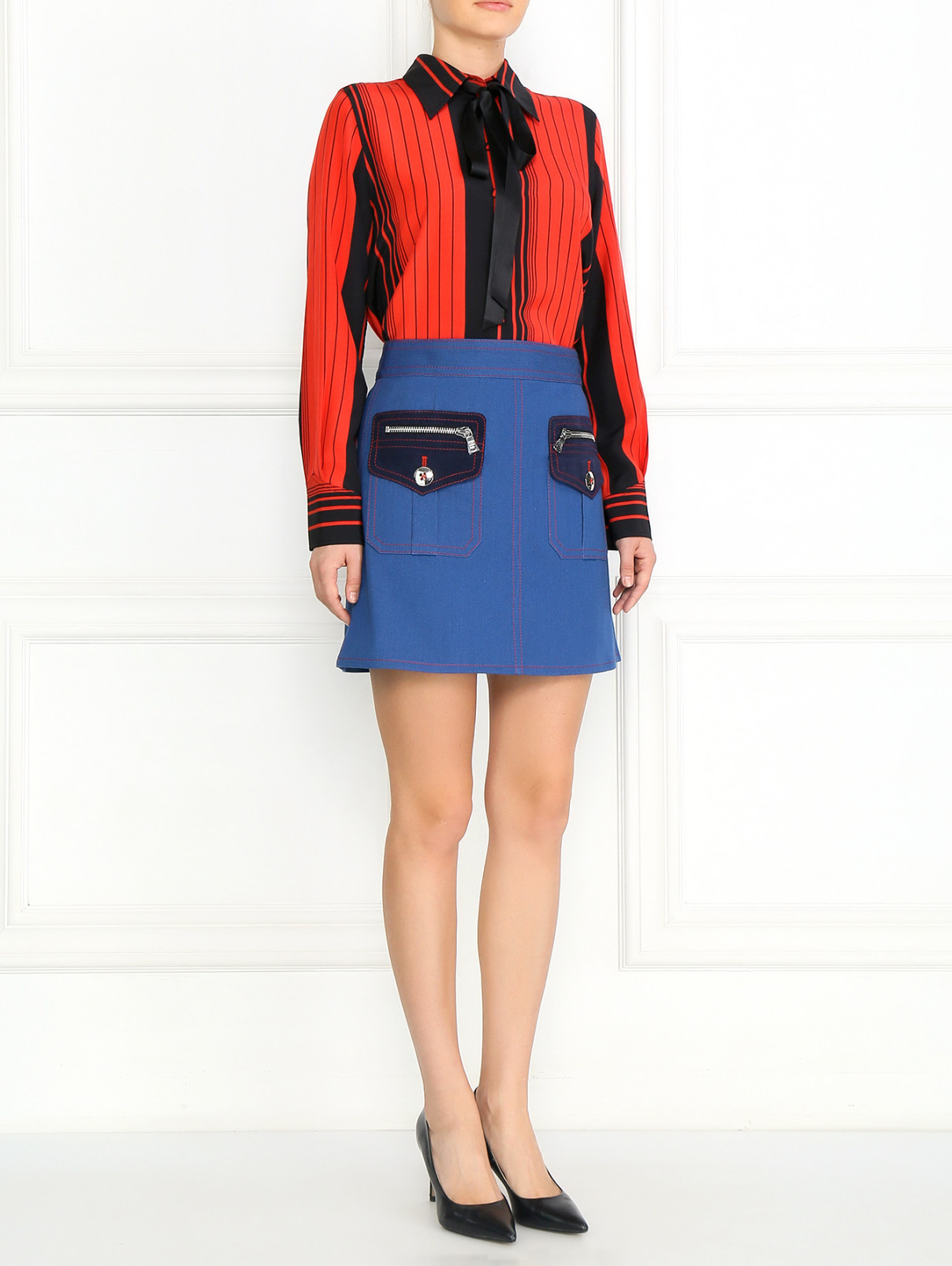 Блуза из шелка с узором "полоска" Marc Jacobs  –  Модель Общий вид  – Цвет:  Красный