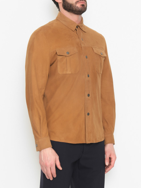 Куртка-рубашка из замши с накладными карманами Giampaolo - МодельВерхНиз