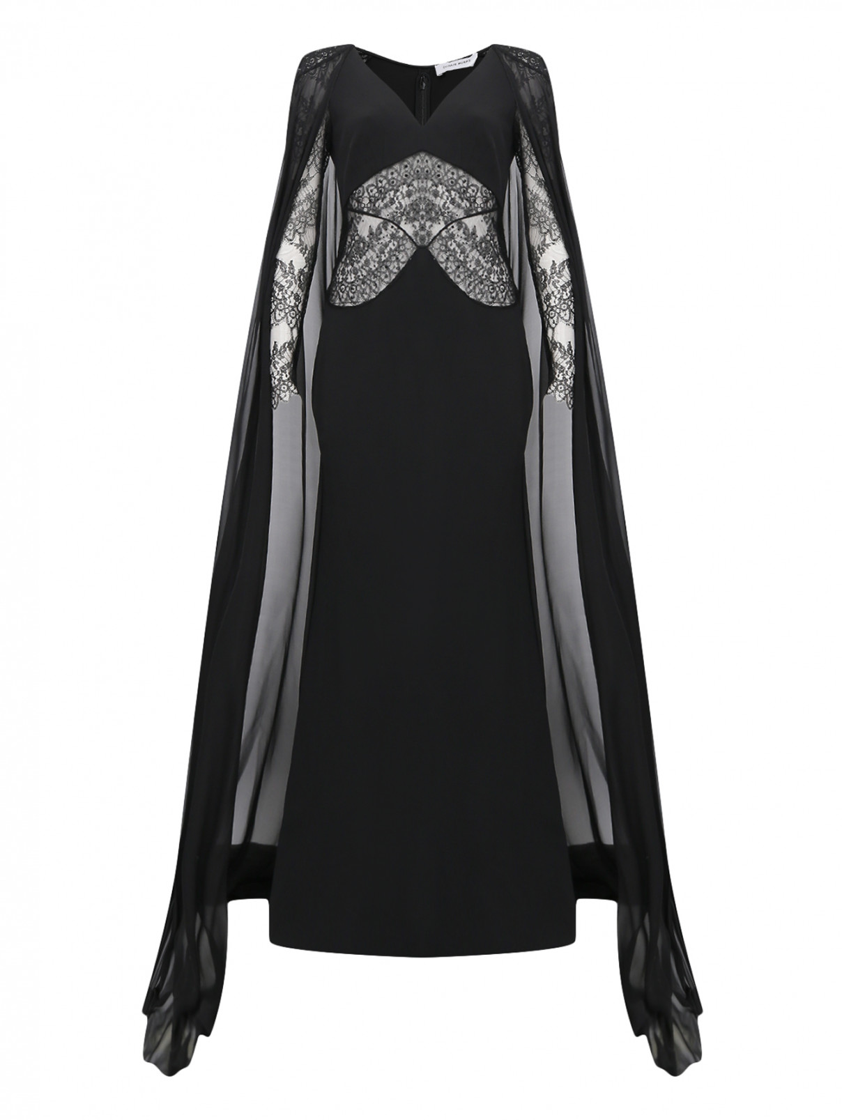 Платье-макси с кружевной отделкой Zuhair Murad  –  Общий вид  – Цвет:  Черный