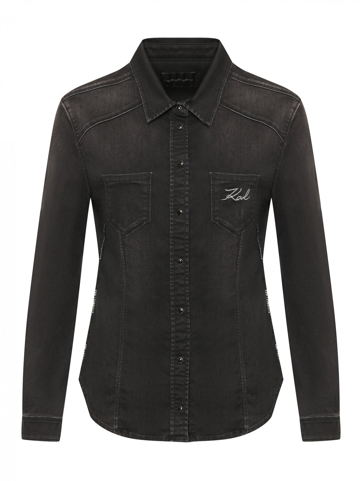 Рубашка из денима с карманом Karl Lagerfeld Denim  –  Общий вид  – Цвет:  Черный