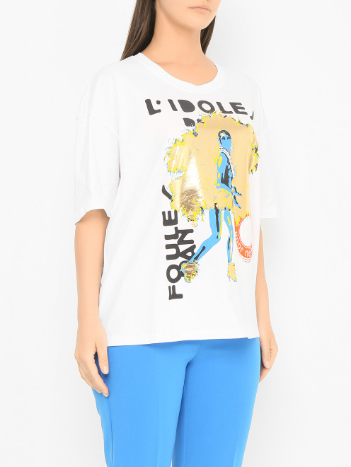Хлопковая футболка с контрастным принтом Marina Rinaldi - МодельВерхНиз