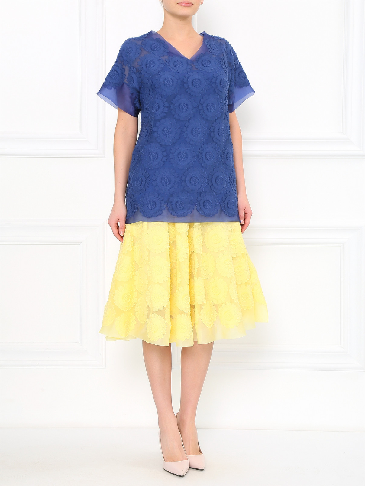 Блуза с вышивкой из шелка Ermanno Scervino  –  Модель Общий вид  – Цвет:  Синий