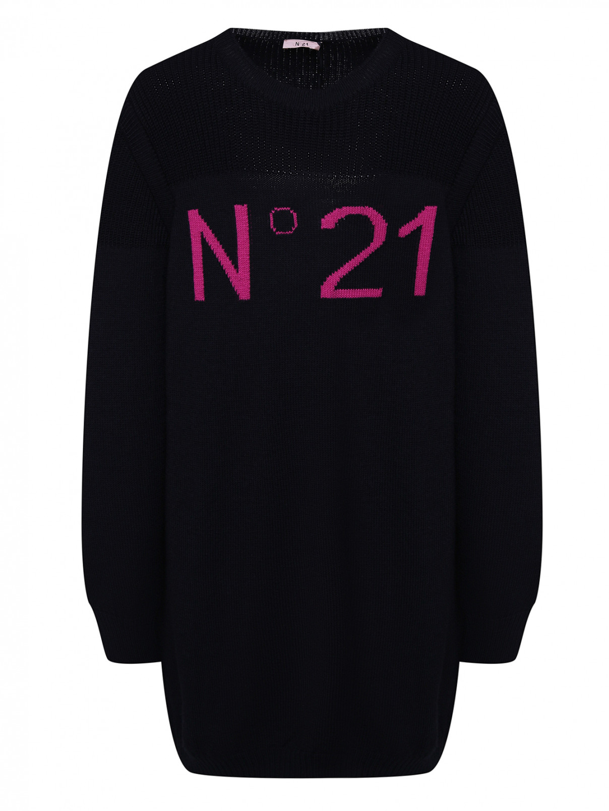 Трикотажное платье с логотипом N21  –  Общий вид  – Цвет:  Черный