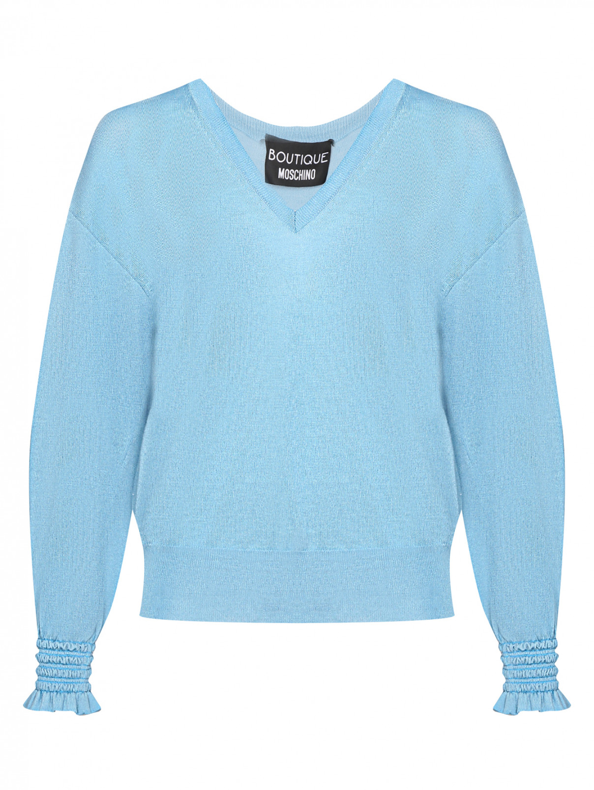 Джемпер из шерсти с V-образным вырезом Moschino Boutique  –  Общий вид  – Цвет:  Синий