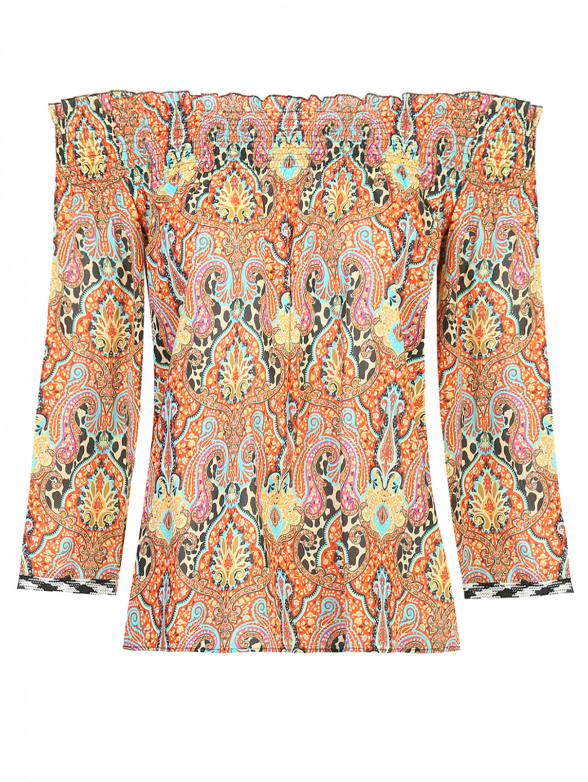 Блузка с узором со сборкой из хлопка Etro  –  Общий вид  – Цвет:  Мультиколор