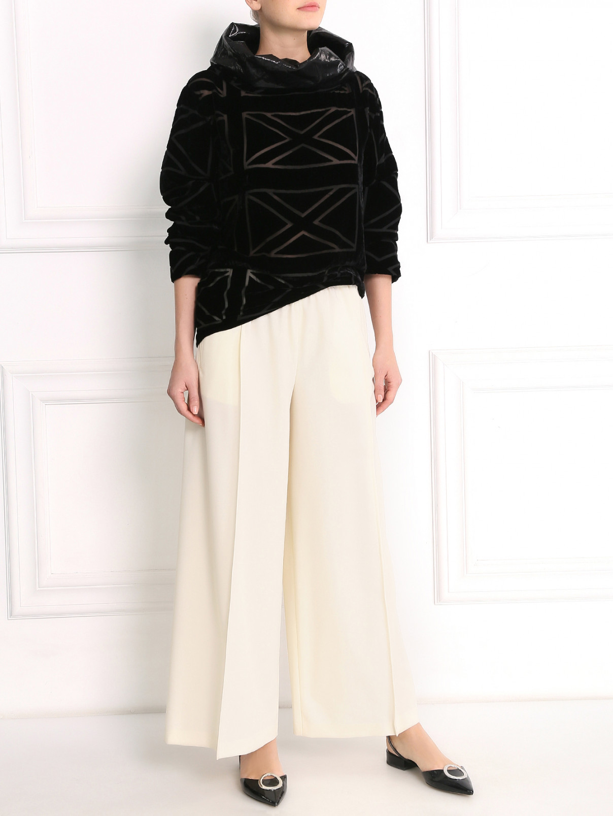 Блуза из бархата с объемным воротом Jean Paul Gaultier  –  Модель Общий вид  – Цвет:  Черный