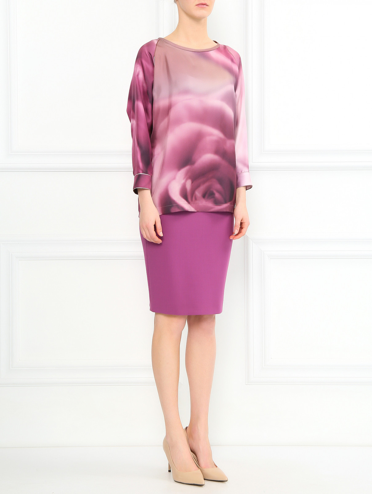 Блуза из шелка с узором Max Mara  –  Модель Общий вид  – Цвет:  Фиолетовый