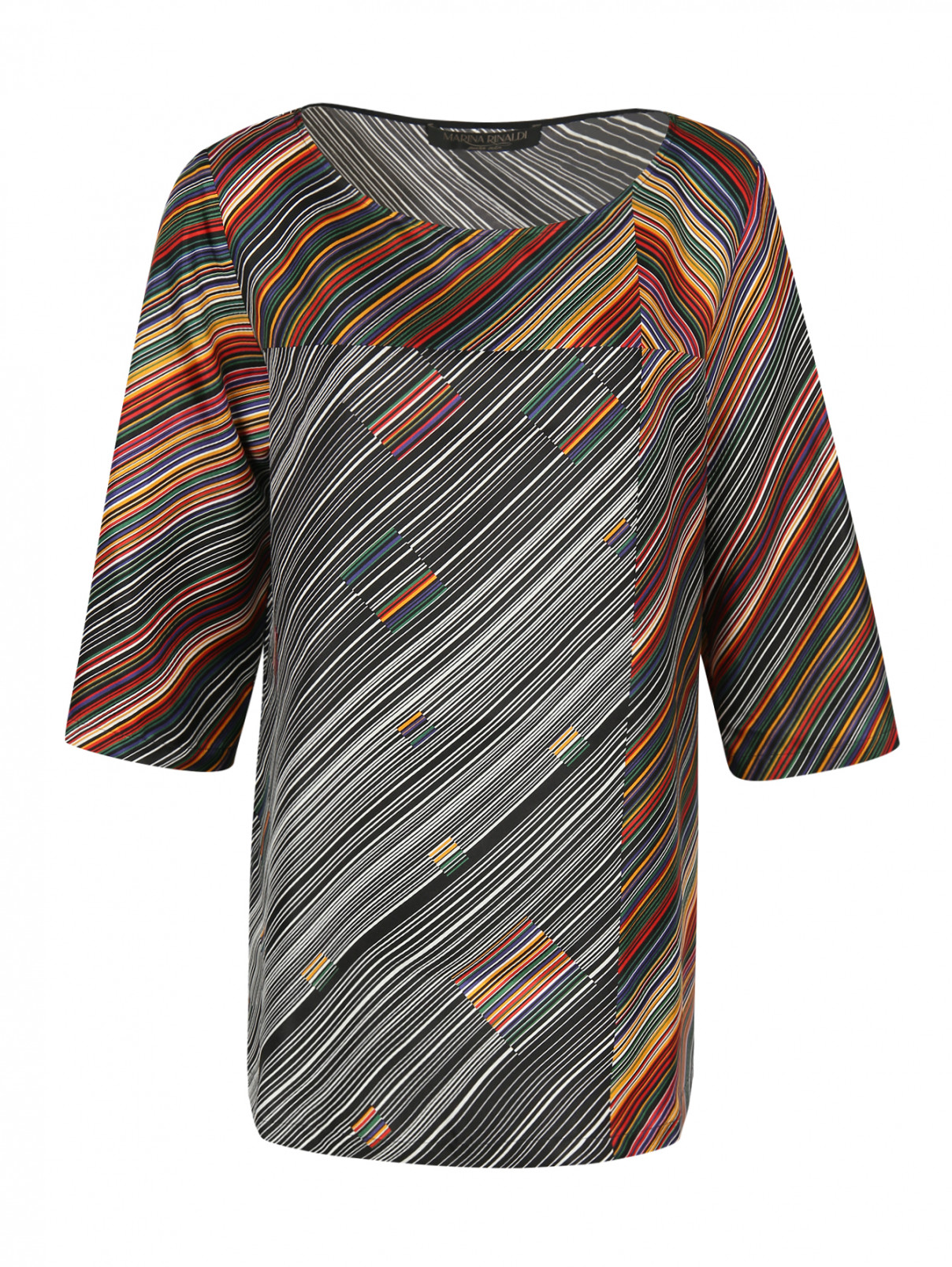 Блуза из шелка свободного кроя с узором Marina Rinaldi  –  Общий вид  – Цвет:  Узор