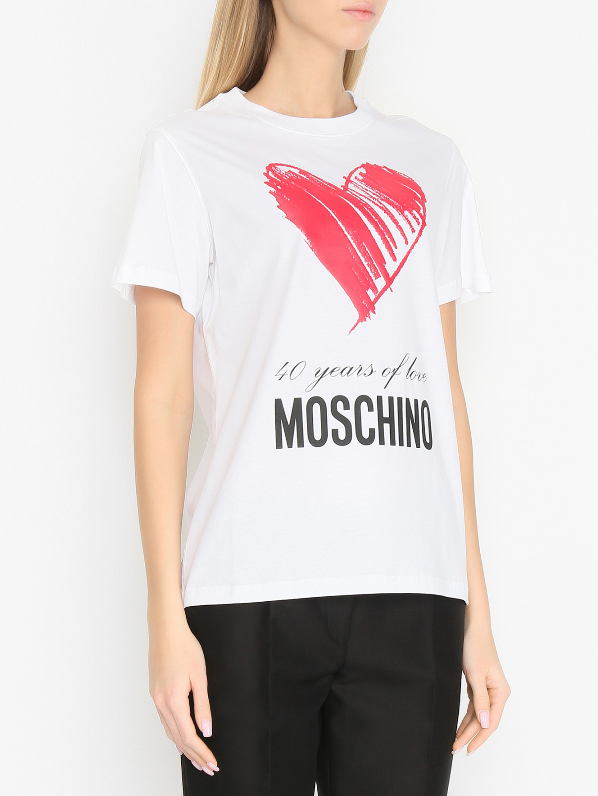 Футболка с принтом сердце Moschino  –  МодельВерхНиз  – Цвет:  Белый