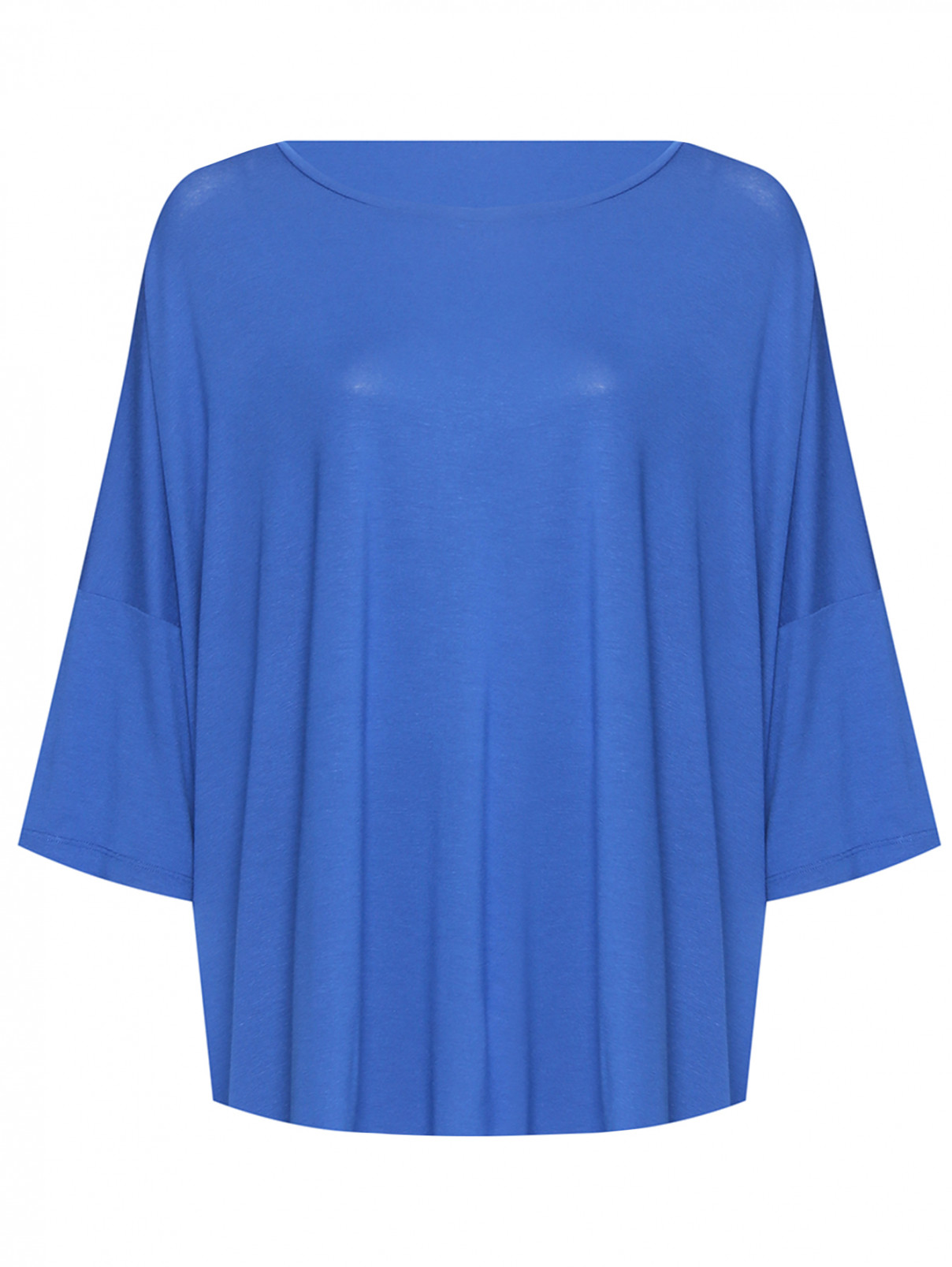 Однотонная футболка из вискозы Persona by Marina Rinaldi  –  Общий вид  – Цвет:  Синий