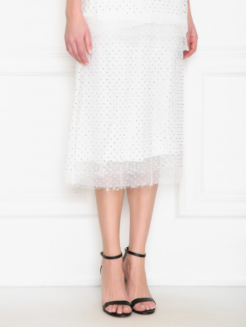 Юбка из шелка со стразами и кружевом Ermanno Scervino - МодельВерхНиз