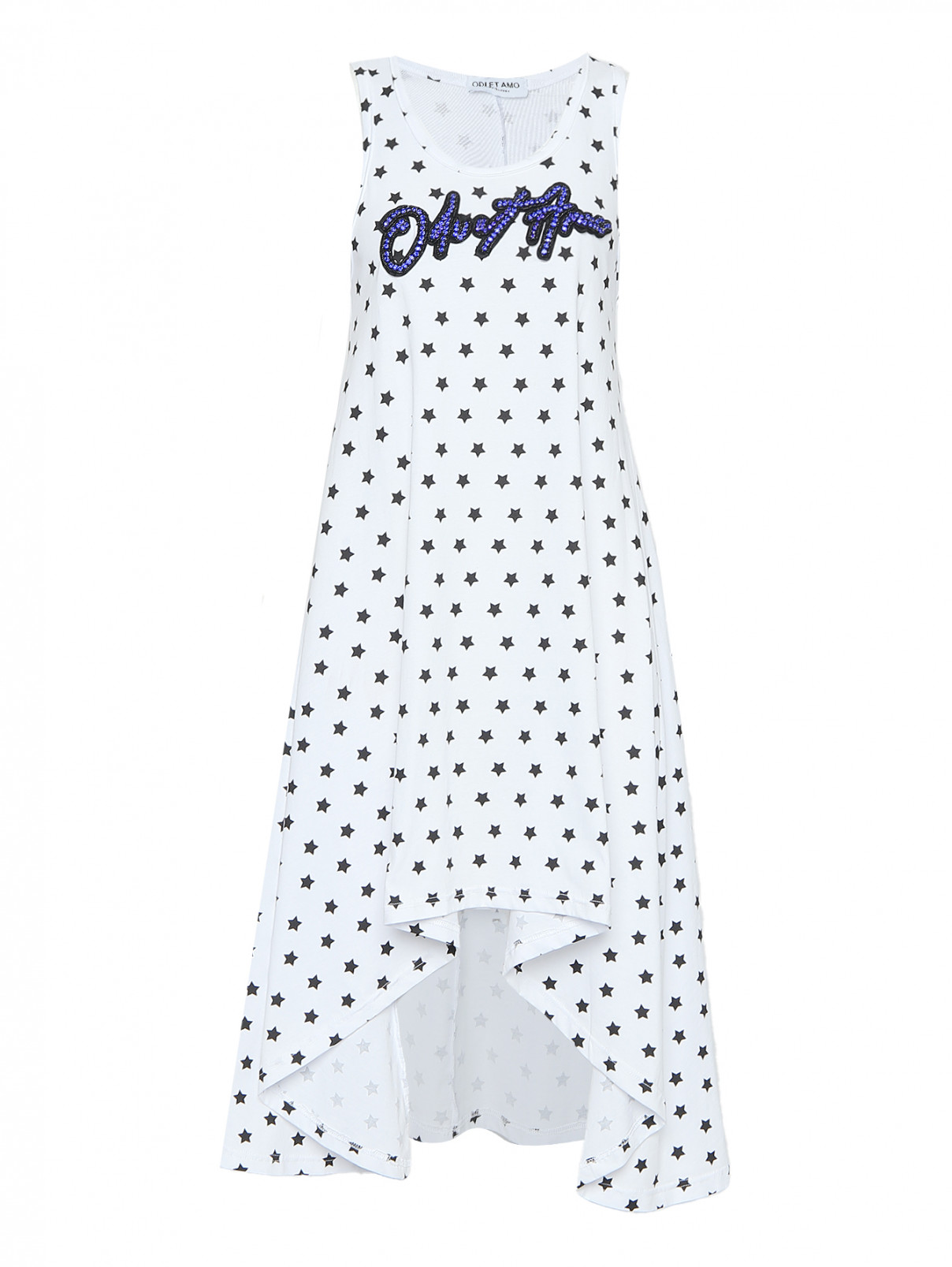 Платье из хлопка асимметричного кроя с узором ODI ET AMO  –  Общий вид  – Цвет:  Белый