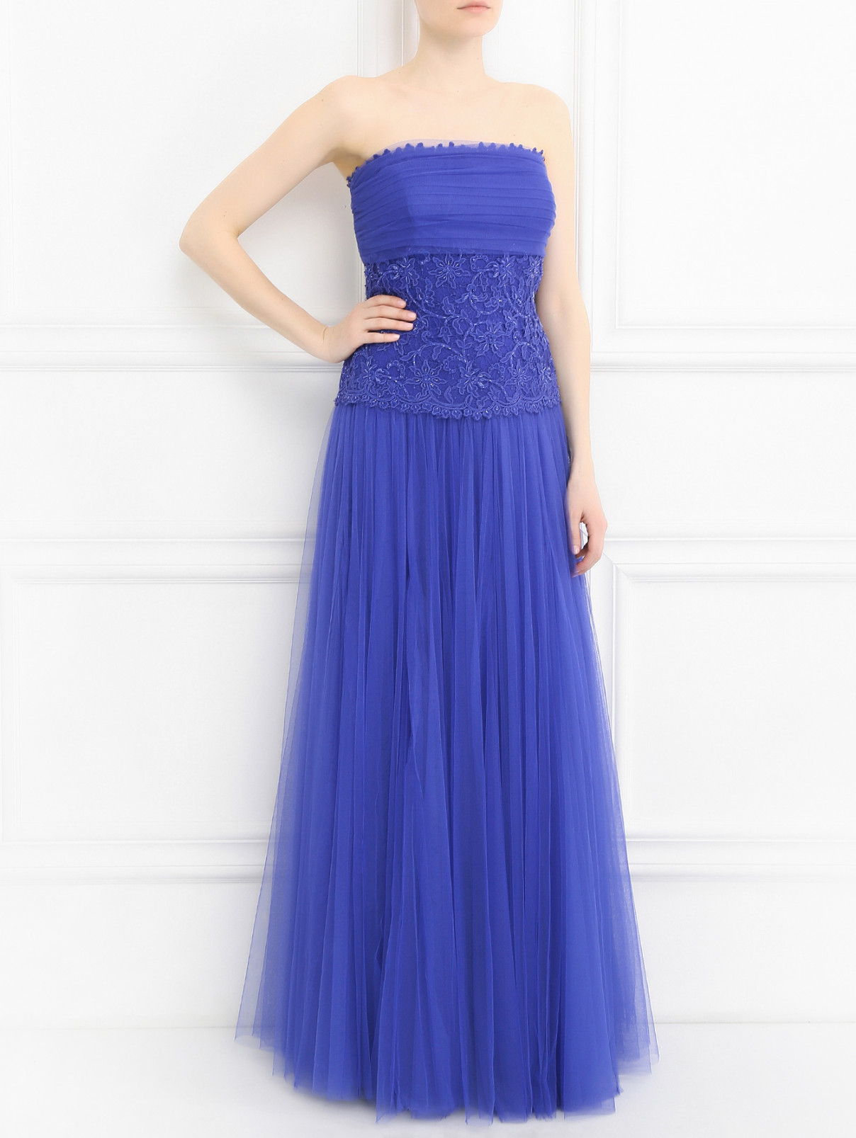 Платье-макси декорированное бисером Rosa Clara  –  Модель Общий вид  – Цвет:  Синий