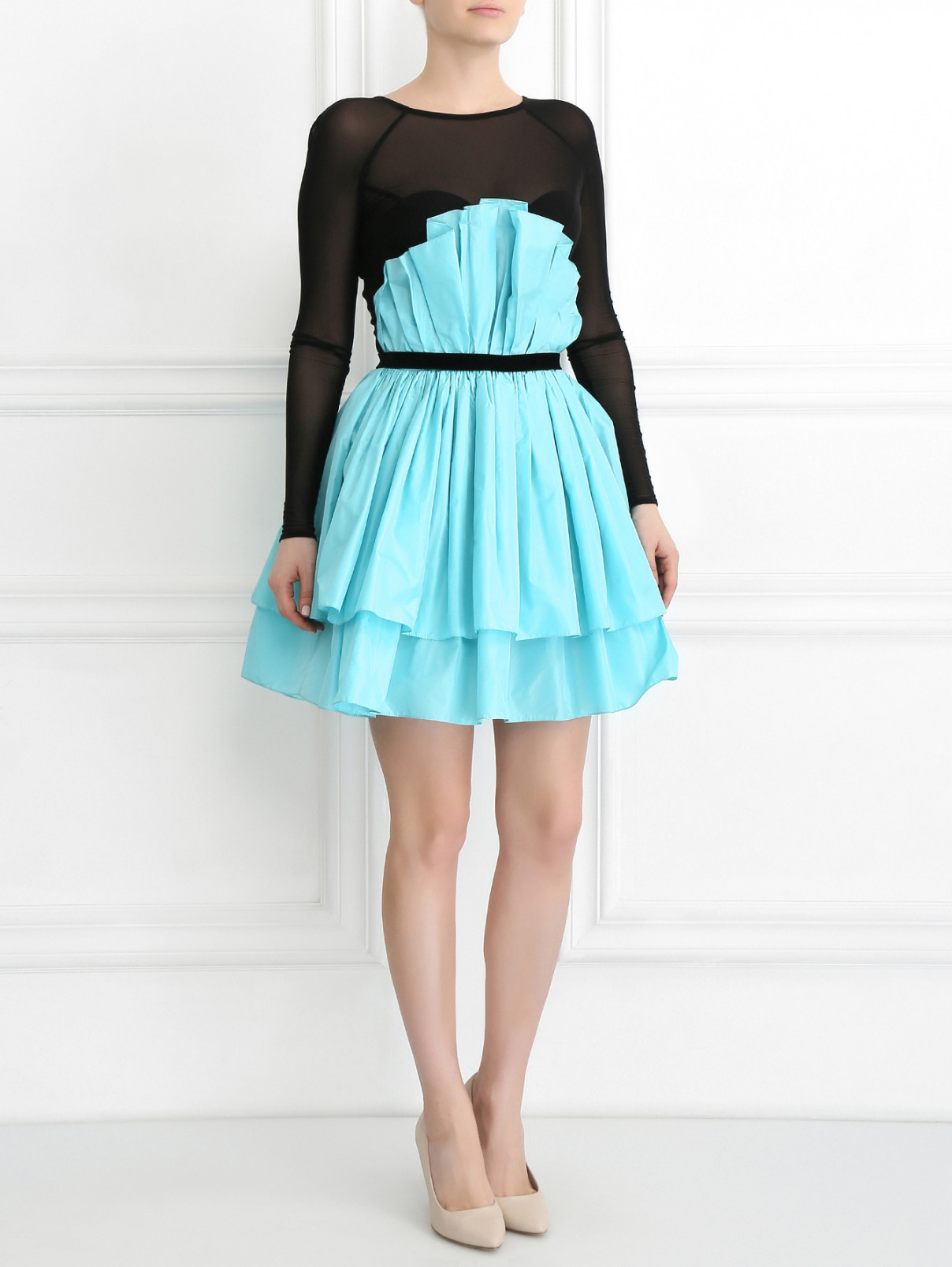 Платье-мини с контрастной вставкой Alina German  –  Модель Общий вид  – Цвет:  Черный