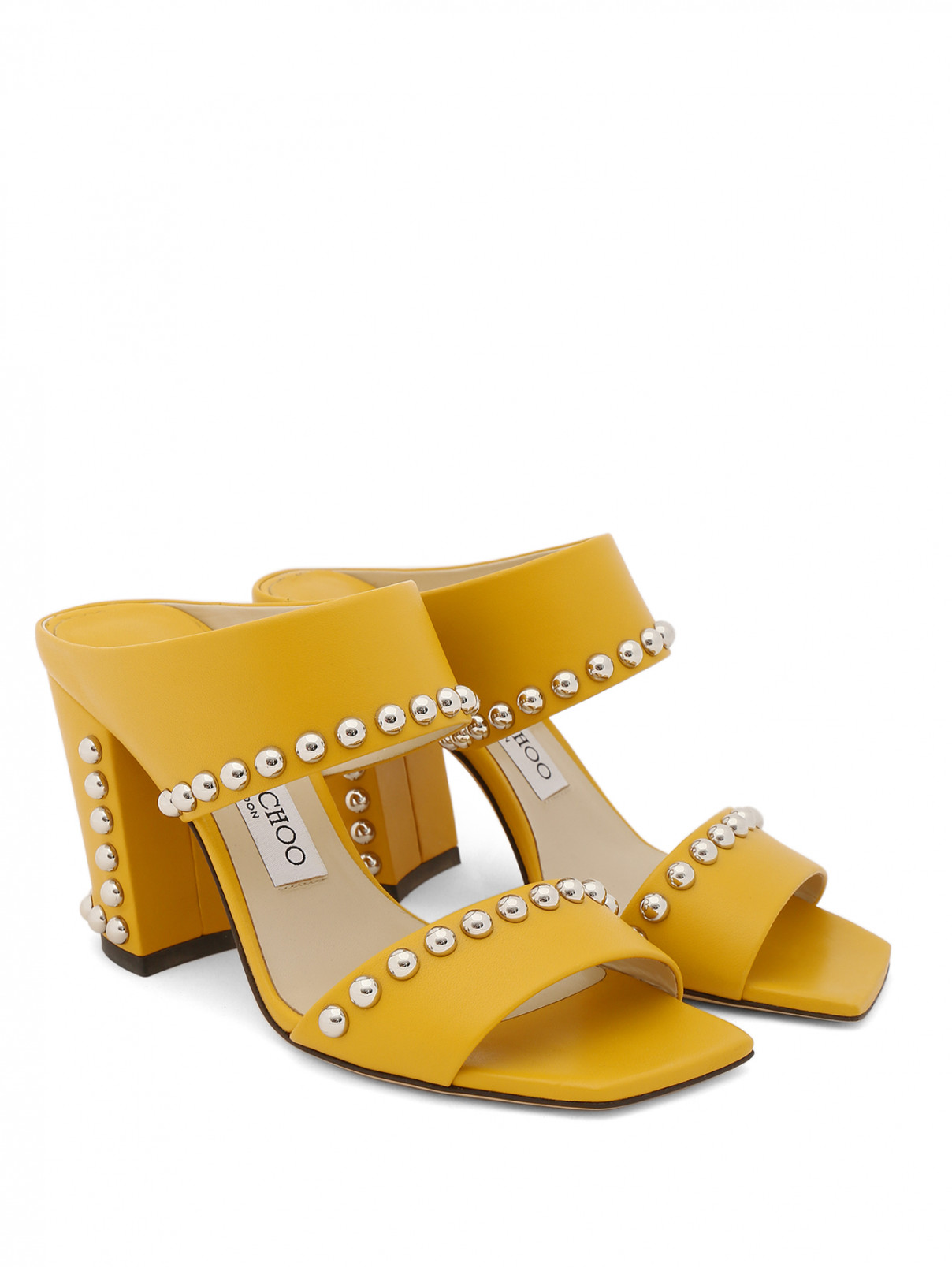 Босоножки из кожи с металлической фурнитурой Jimmy Choo  –  Общий вид  – Цвет:  Желтый