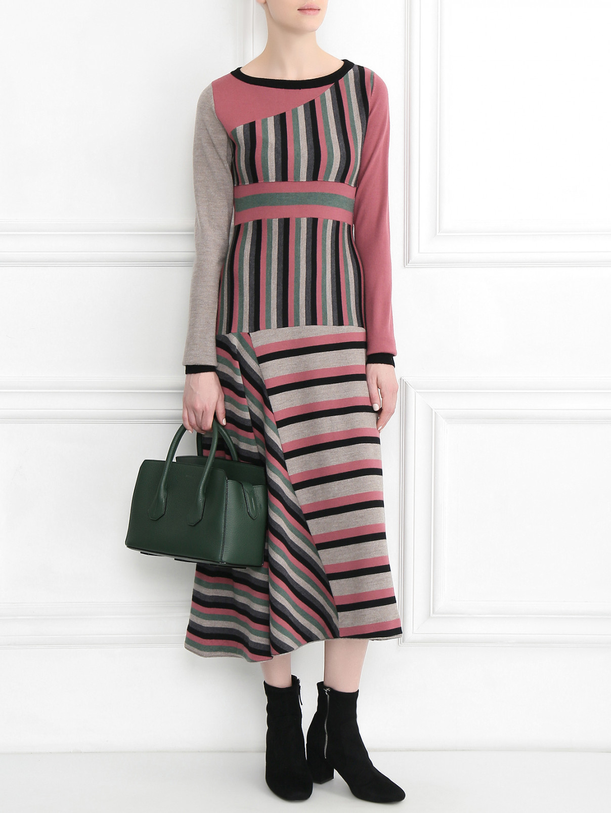 Платье-миди из шерсти с узором "полоска" I'M Isola Marras  –  Модель Общий вид  – Цвет:  Узор