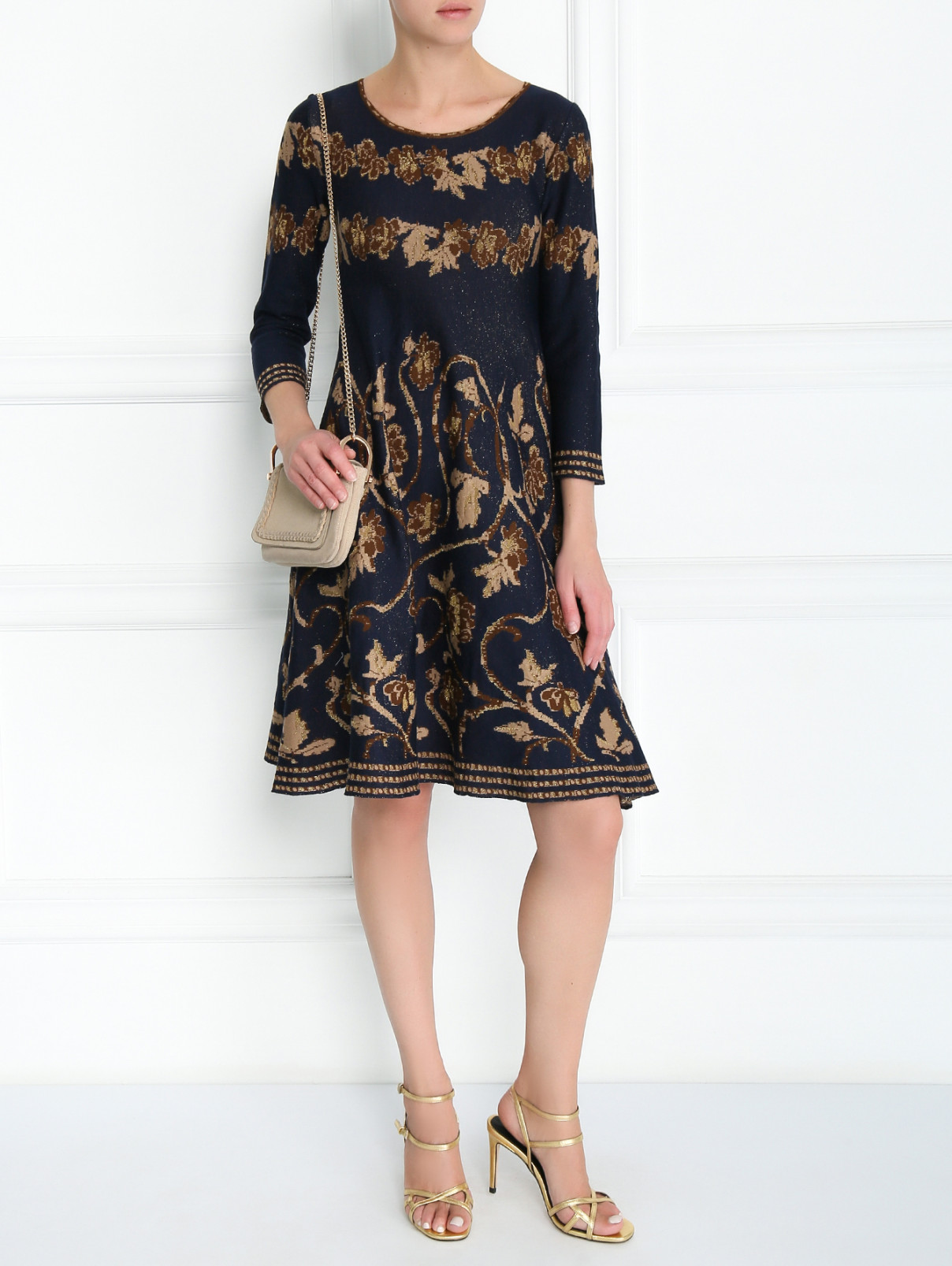 Платье-миди из хлопка с узором и рукавами 3/4 Alberta Ferretti  –  Модель Общий вид  – Цвет:  Узор
