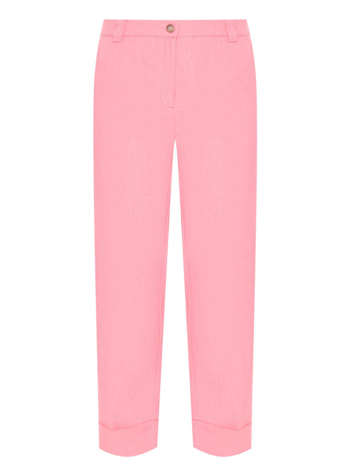 Брюки из льна и хлопка с карманами Marina Rinaldi  –  Общий вид  – Цвет:  Розовый