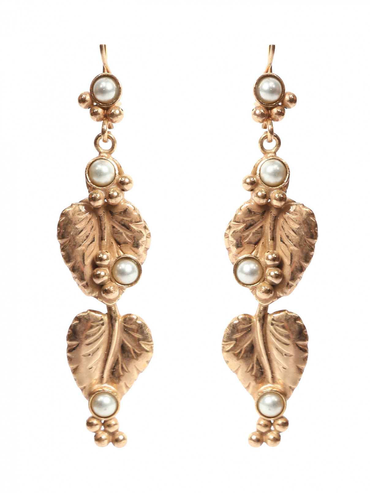 Серьги из металла с декоративными бусинами Dueci Bijoux  –  Общий вид  – Цвет:  Золотой