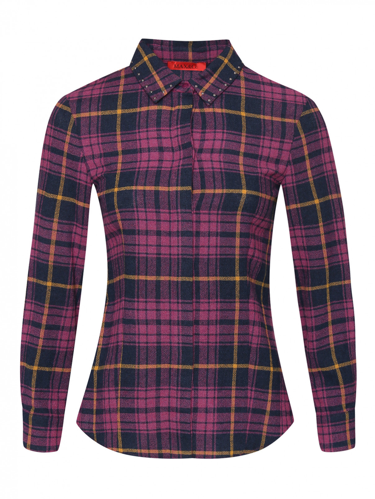 Рубашка из смешанной шерсти с узором "клетка" Max&Co  –  Общий вид  – Цвет:  Розовый