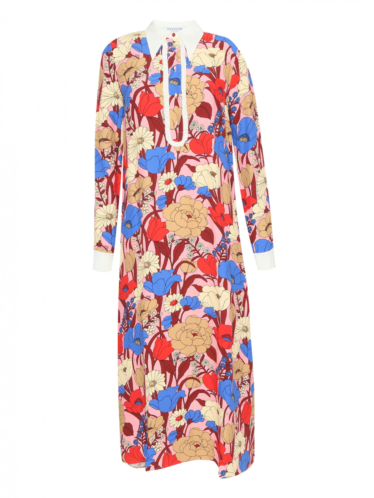Платье-макси с цветочным узором и контрастной отделкой Vivetta  –  Общий вид  – Цвет:  Узор