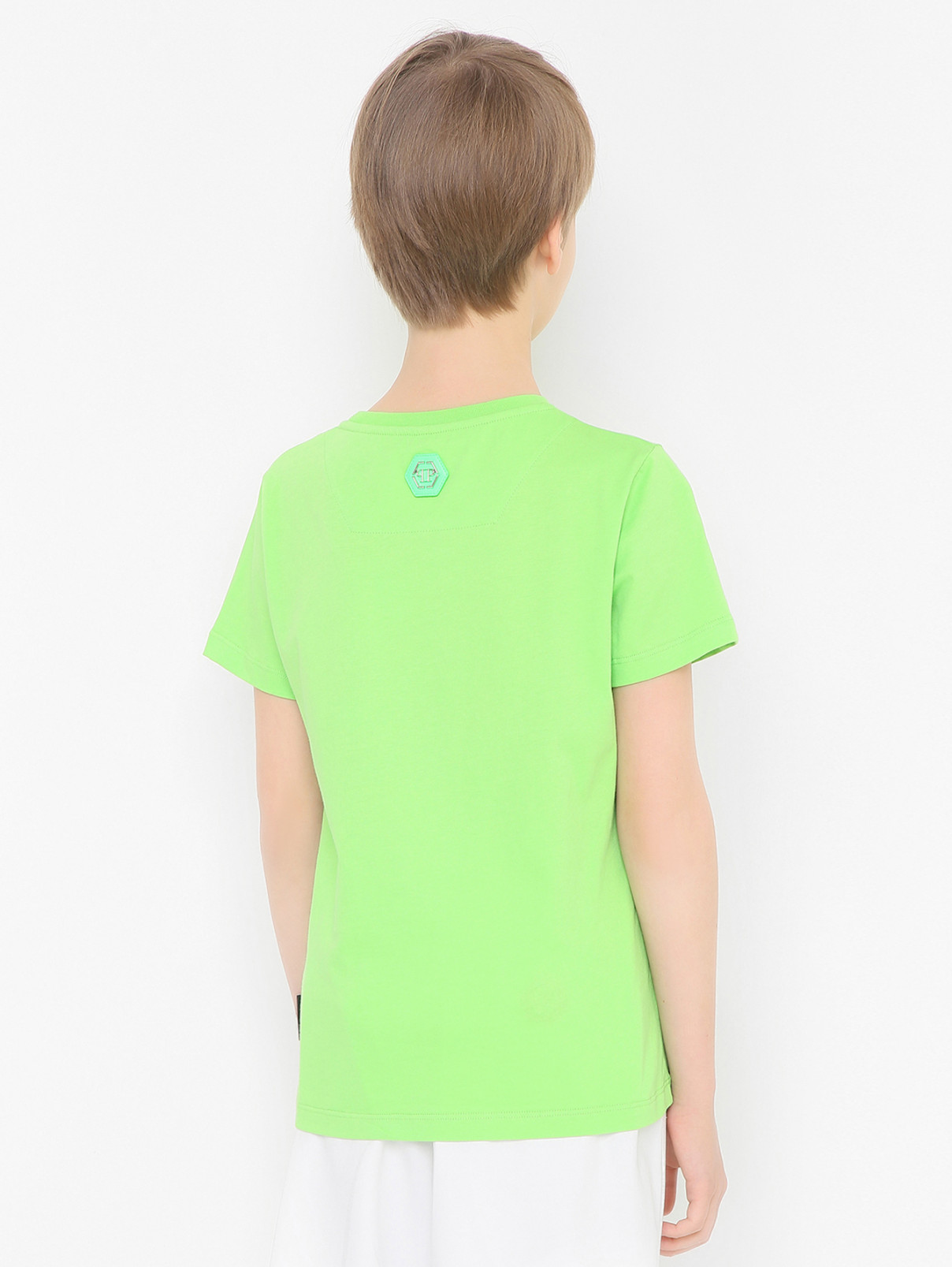 Хлопковая футболка с принтом Philipp Plein  –  МодельВерхНиз1  – Цвет:  Зеленый