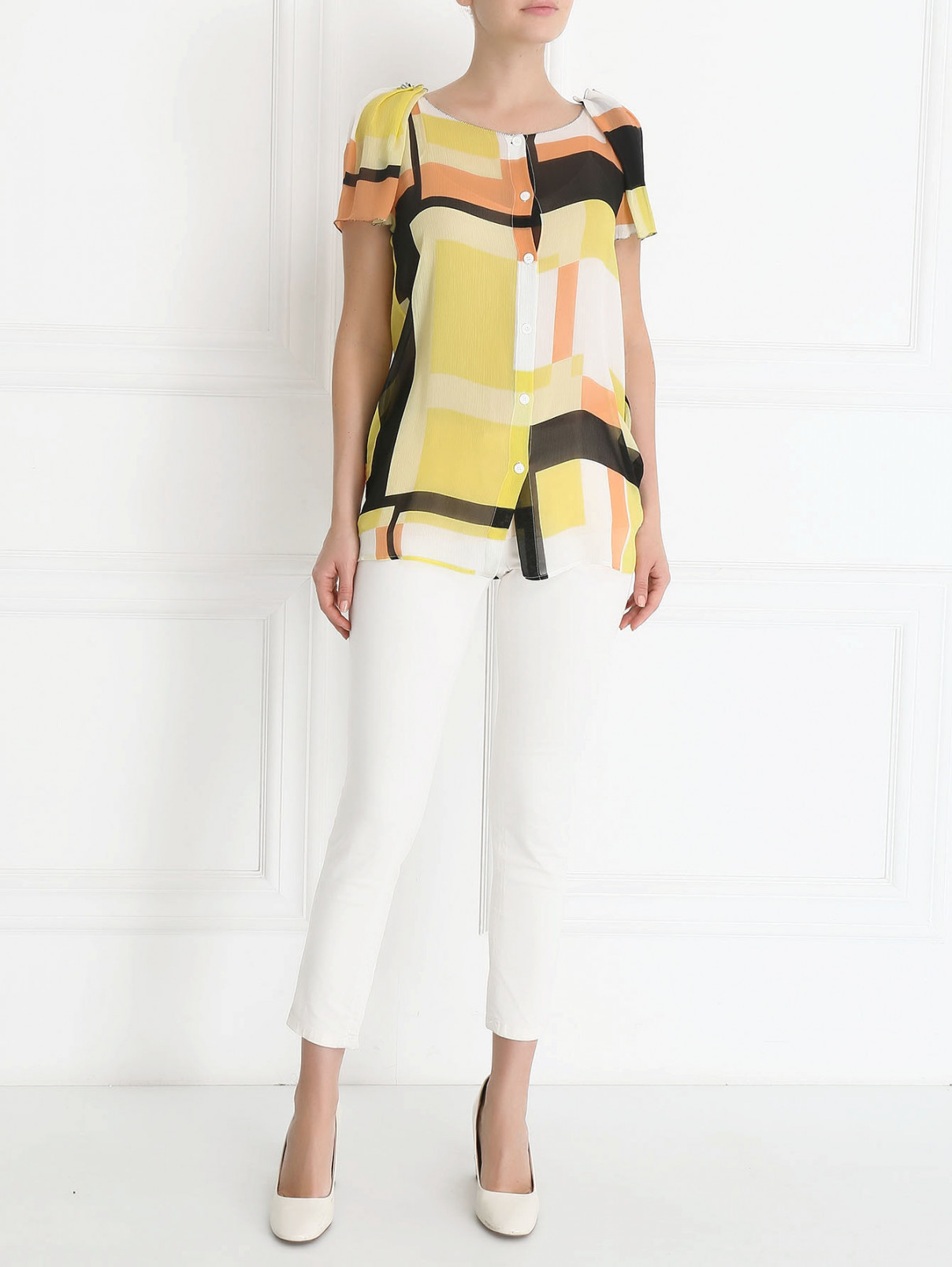 Блуза из шелка с узором Love Moschino  –  Модель Общий вид  – Цвет:  Узор