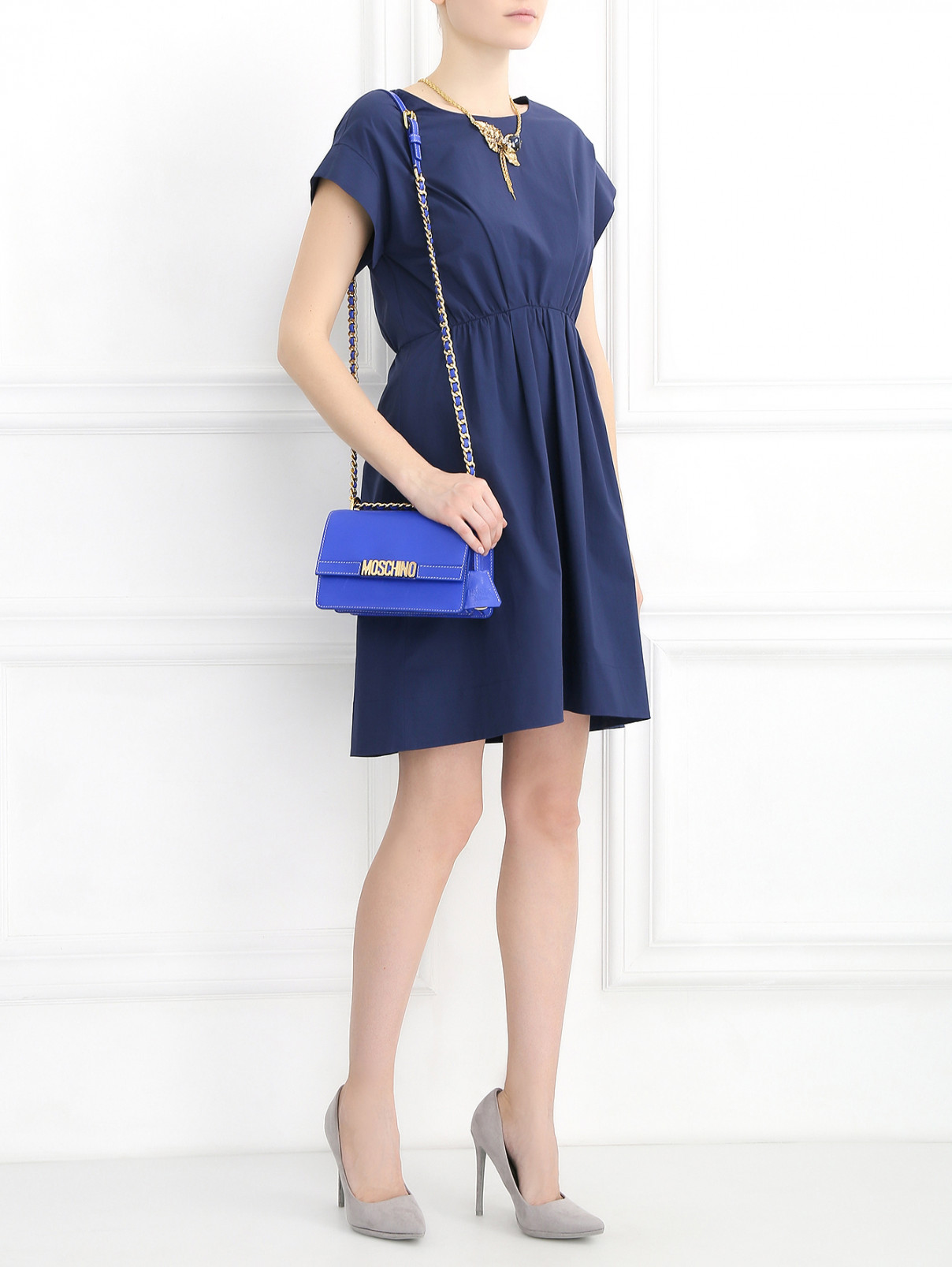 Платье-мини из смешанного хлопка Moschino Boutique  –  Модель Общий вид  – Цвет:  Синий