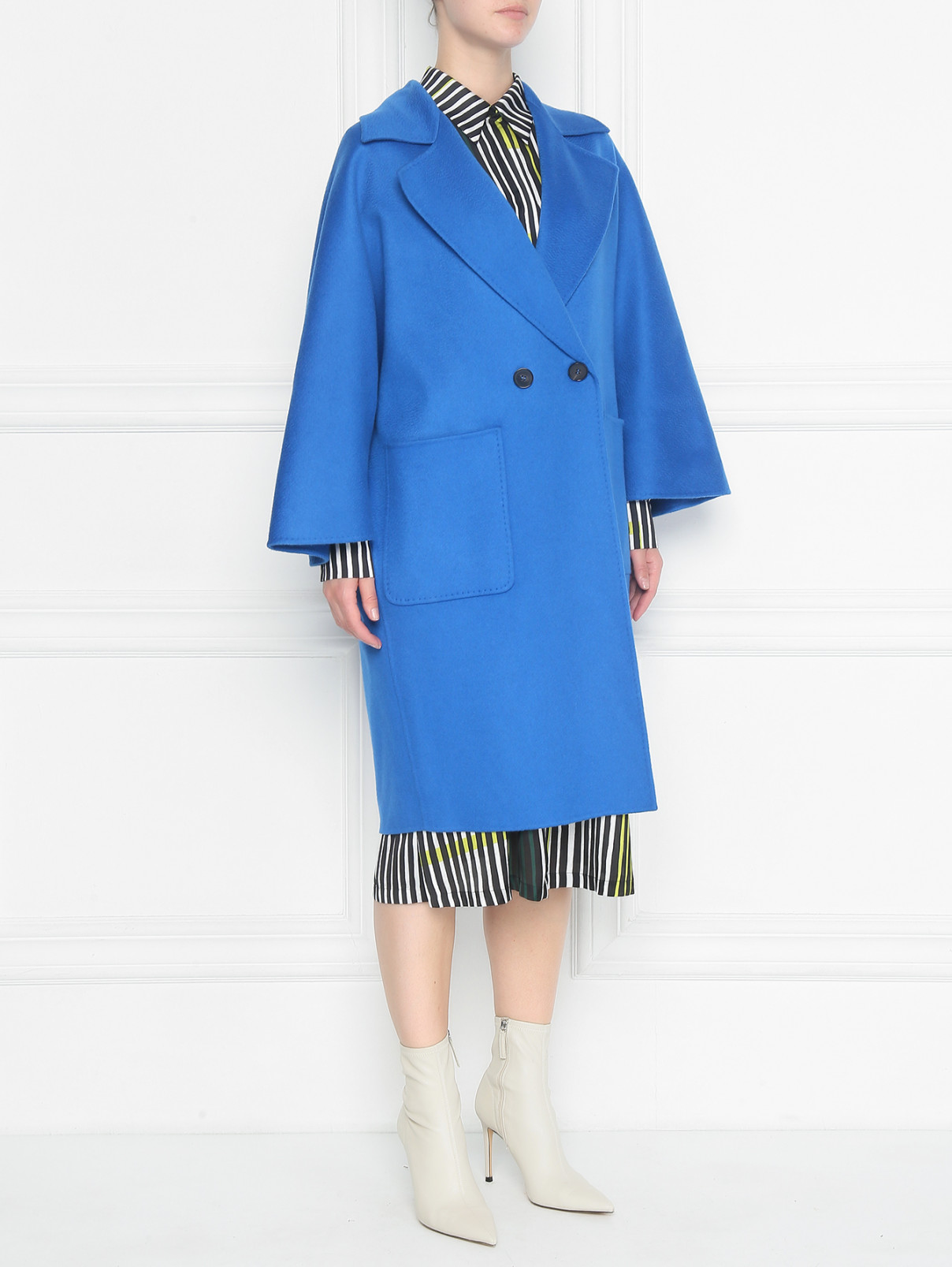 Пальто из кашемира с карманами Marina Rinaldi  –  МодельВерхНиз  – Цвет:  Синий