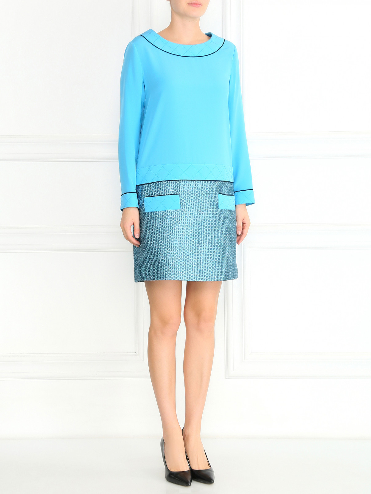 Платье-мини из шелка и шерсти Moschino Couture  –  Модель Общий вид  – Цвет:  Синий