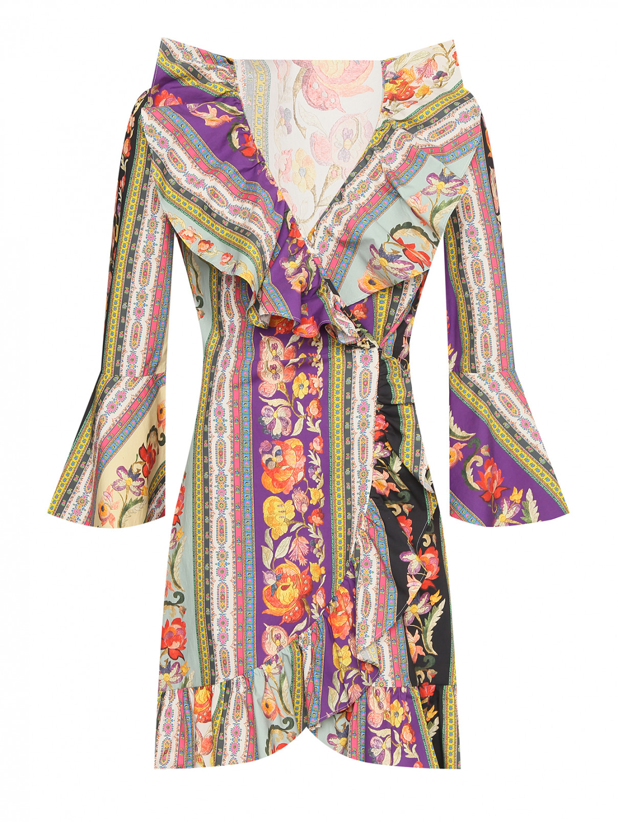 Платье с запахом из хлопка с узором Etro  –  Общий вид  – Цвет:  Узор