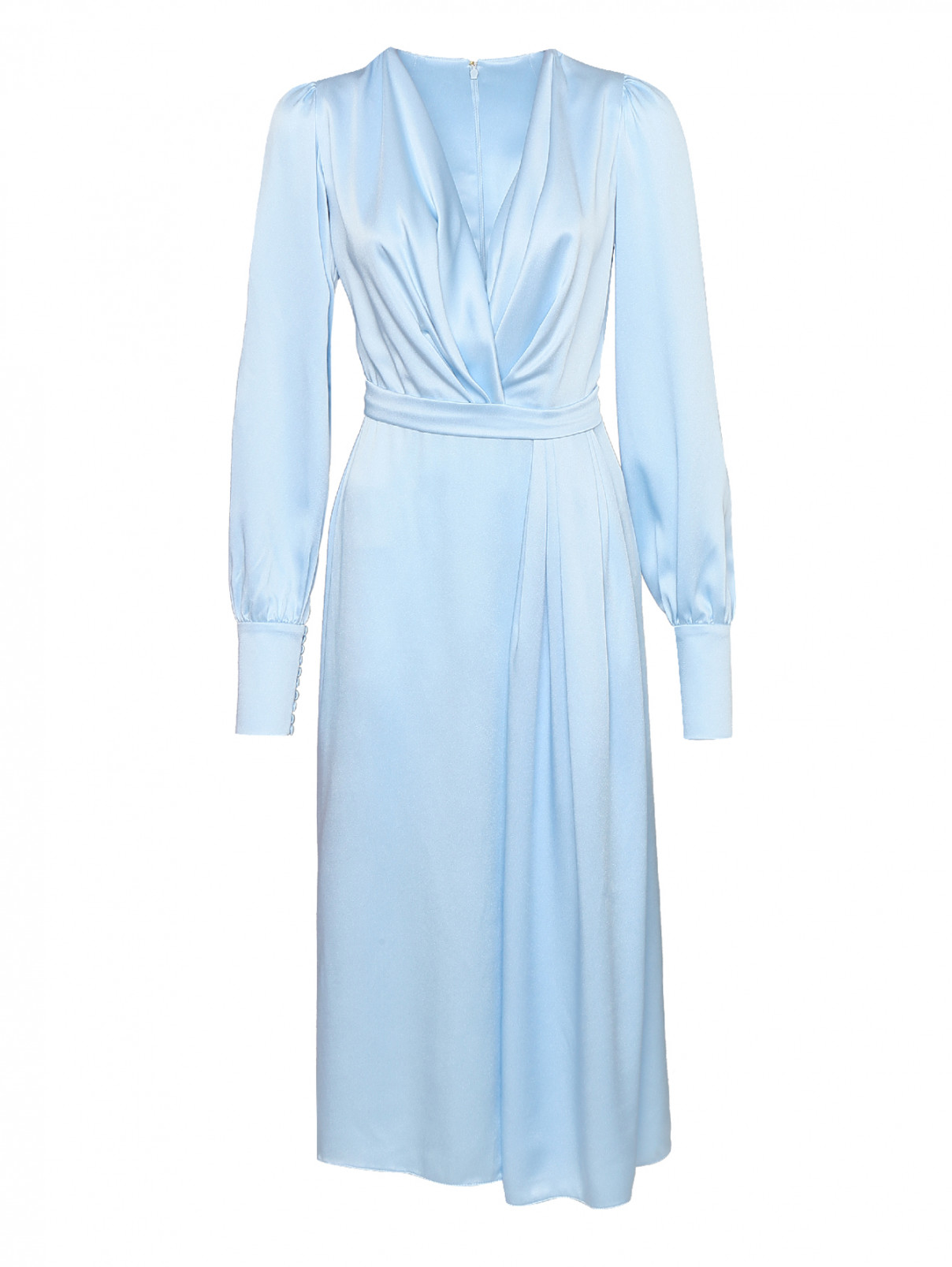 Платье миди с разрезом и декоративной сборкой Rhea Costa  –  Общий вид  – Цвет:  Синий
