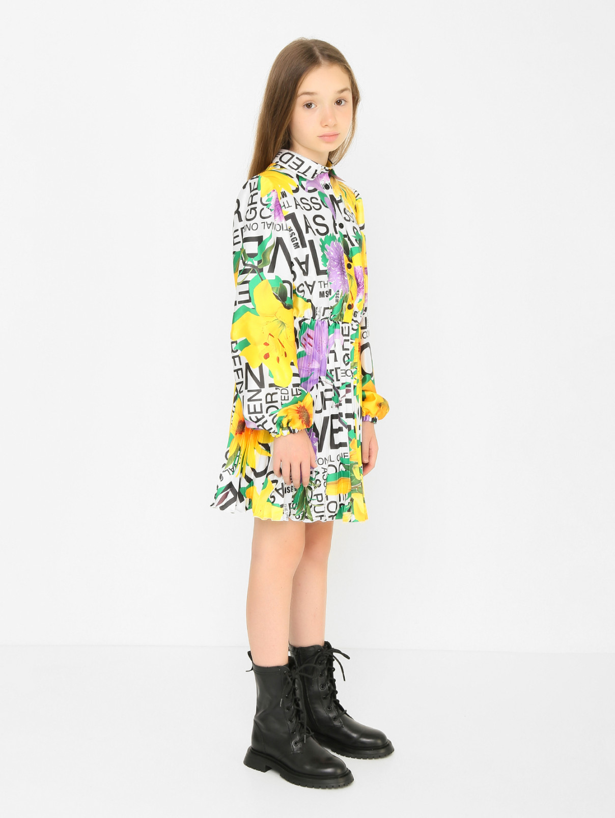 Платье с плиссированной юбкой MSGM  –  МодельВерхНиз  – Цвет:  Узор