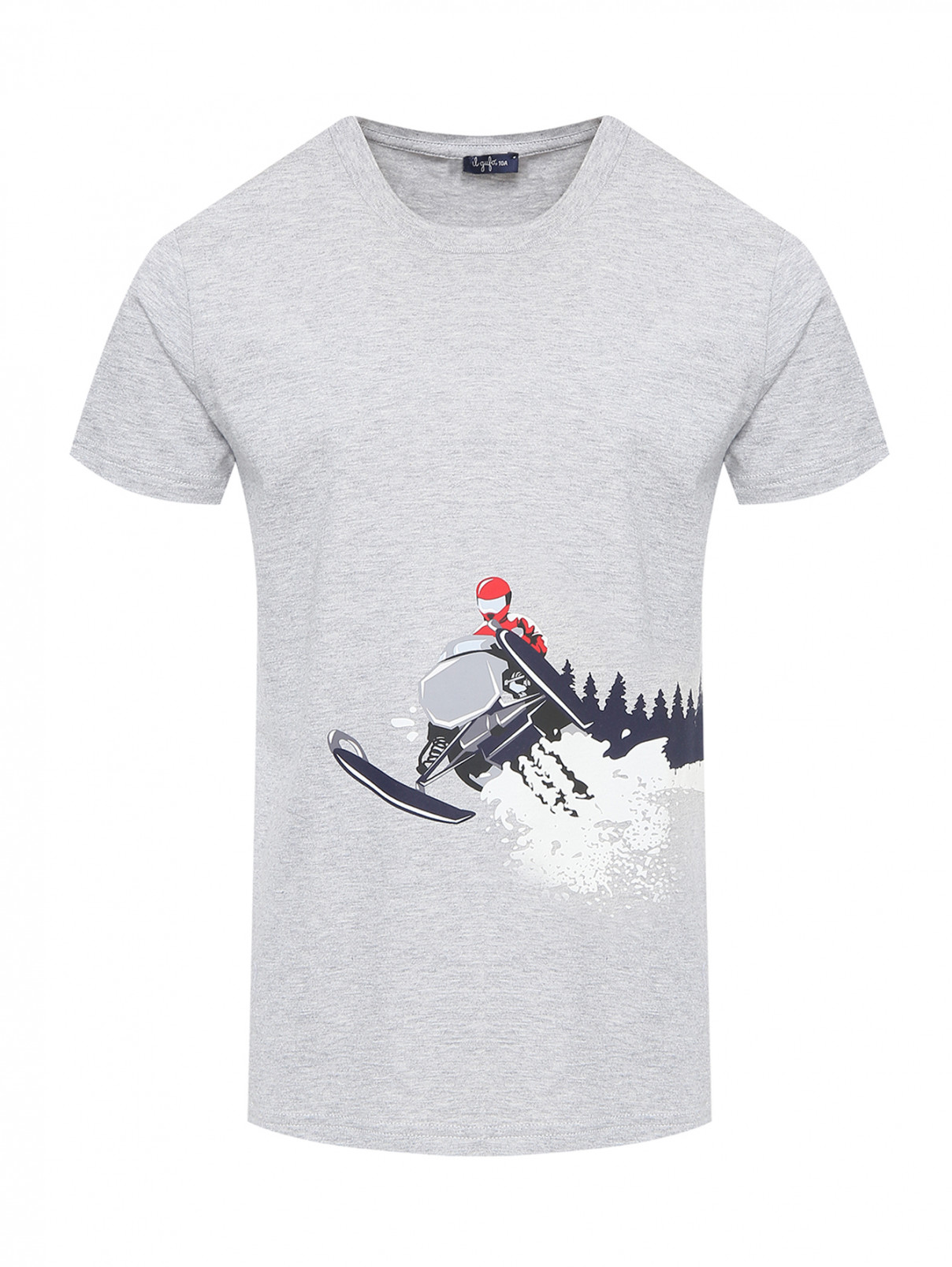 Хлопковая футболка с принтом Il Gufo  –  Общий вид  – Цвет:  Серый