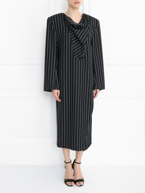Платье-миди из шерсти с узором "полоска" Jil Sander - Модель Верх-Низ