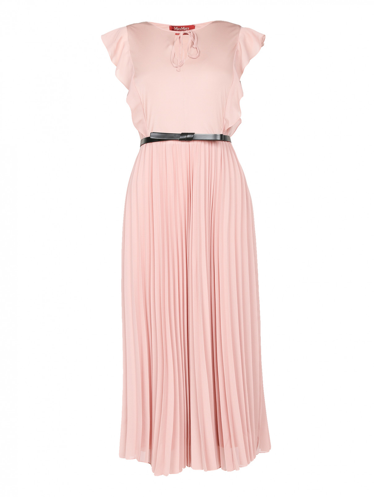 Платье-миди с контрастным поясом Max Mara  –  Общий вид  – Цвет:  Розовый
