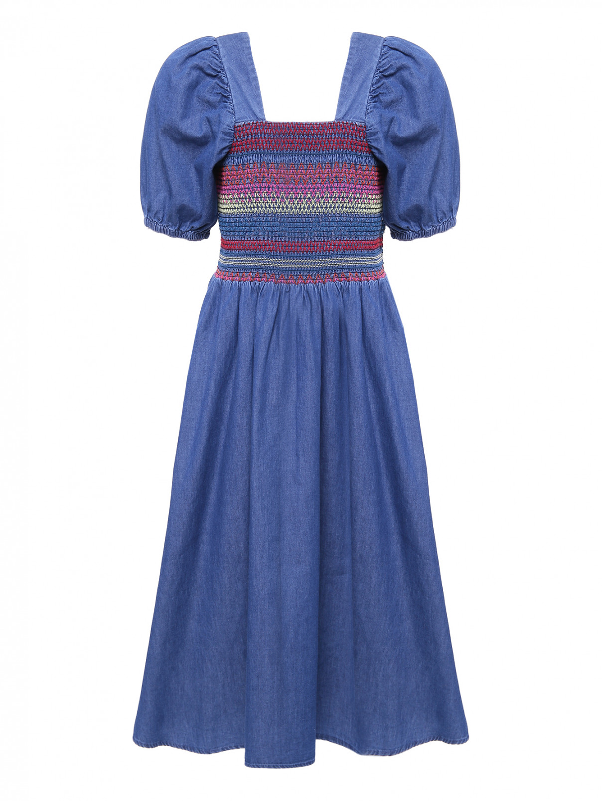 Платье из денима с рукавом-фонарик Stella McCartney kids  –  Общий вид  – Цвет:  Узор