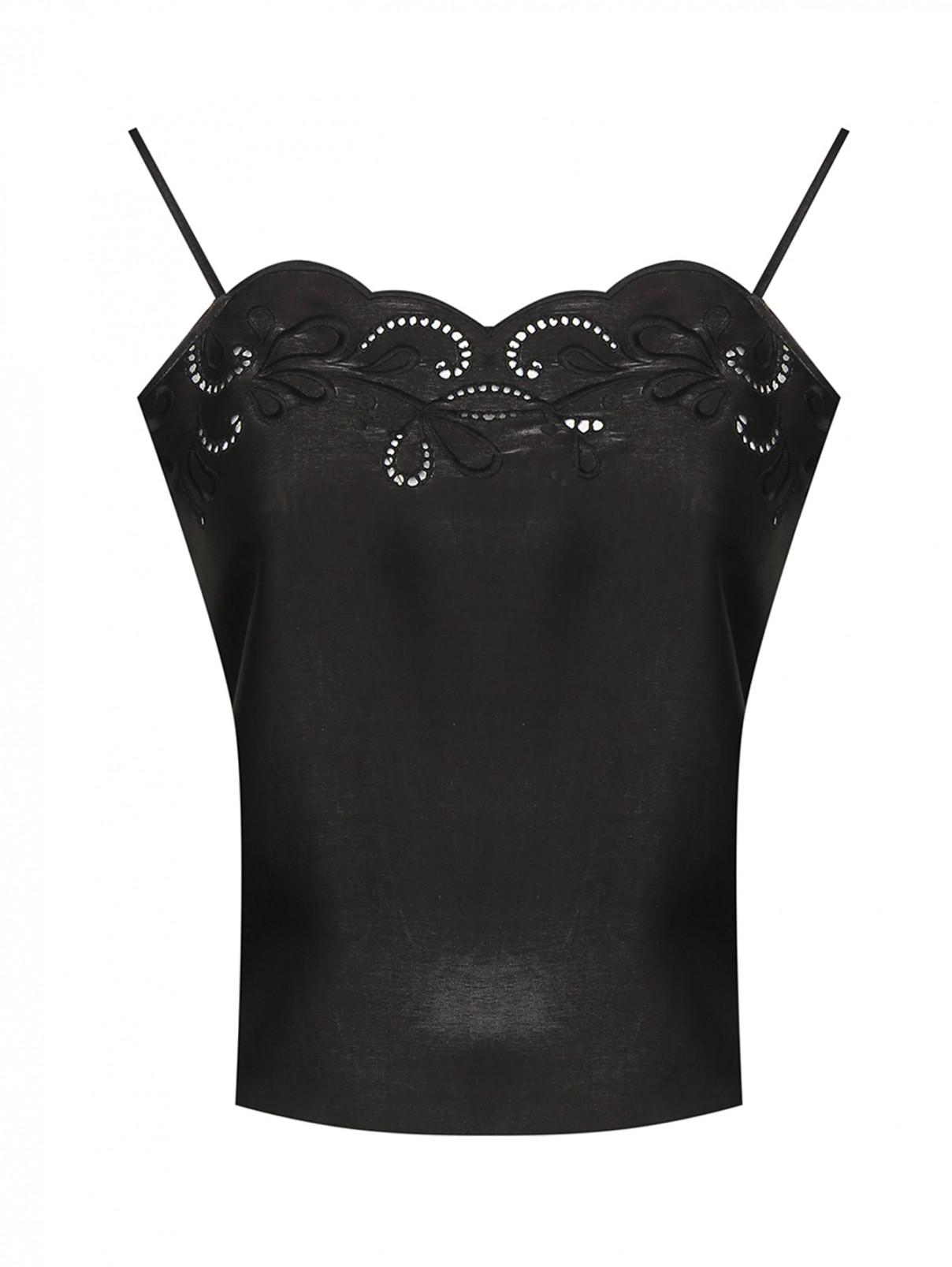 Топ на тонких бретелях с вышивкой Moschino Boutique  –  Общий вид  – Цвет:  Черный