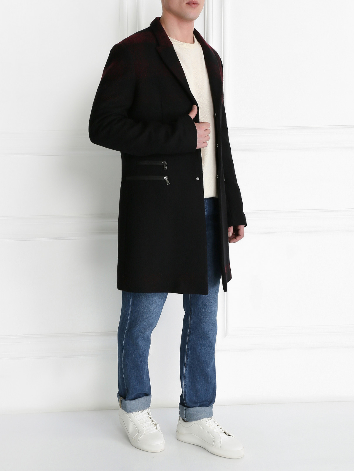 Пальто однобортное из шерсти NEIL BARRETT  –  Модель Общий вид  – Цвет:  Черный