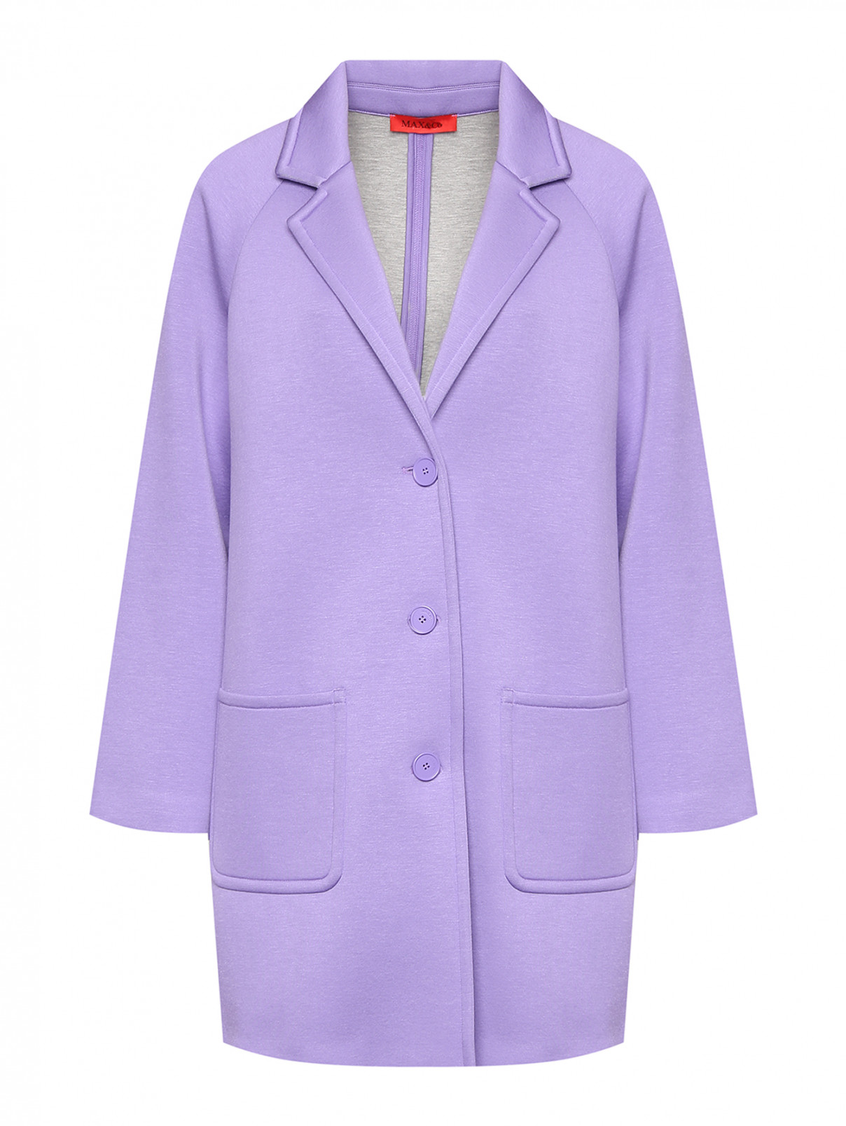 Трикотажное пальто на пуговицах с карманами Max&Co  –  Общий вид  – Цвет:  Фиолетовый