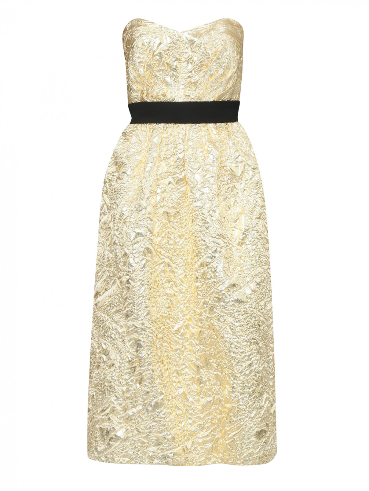 Платье шелковое, со сборкой на талии Rhea Costa  –  Общий вид  – Цвет:  Золотой